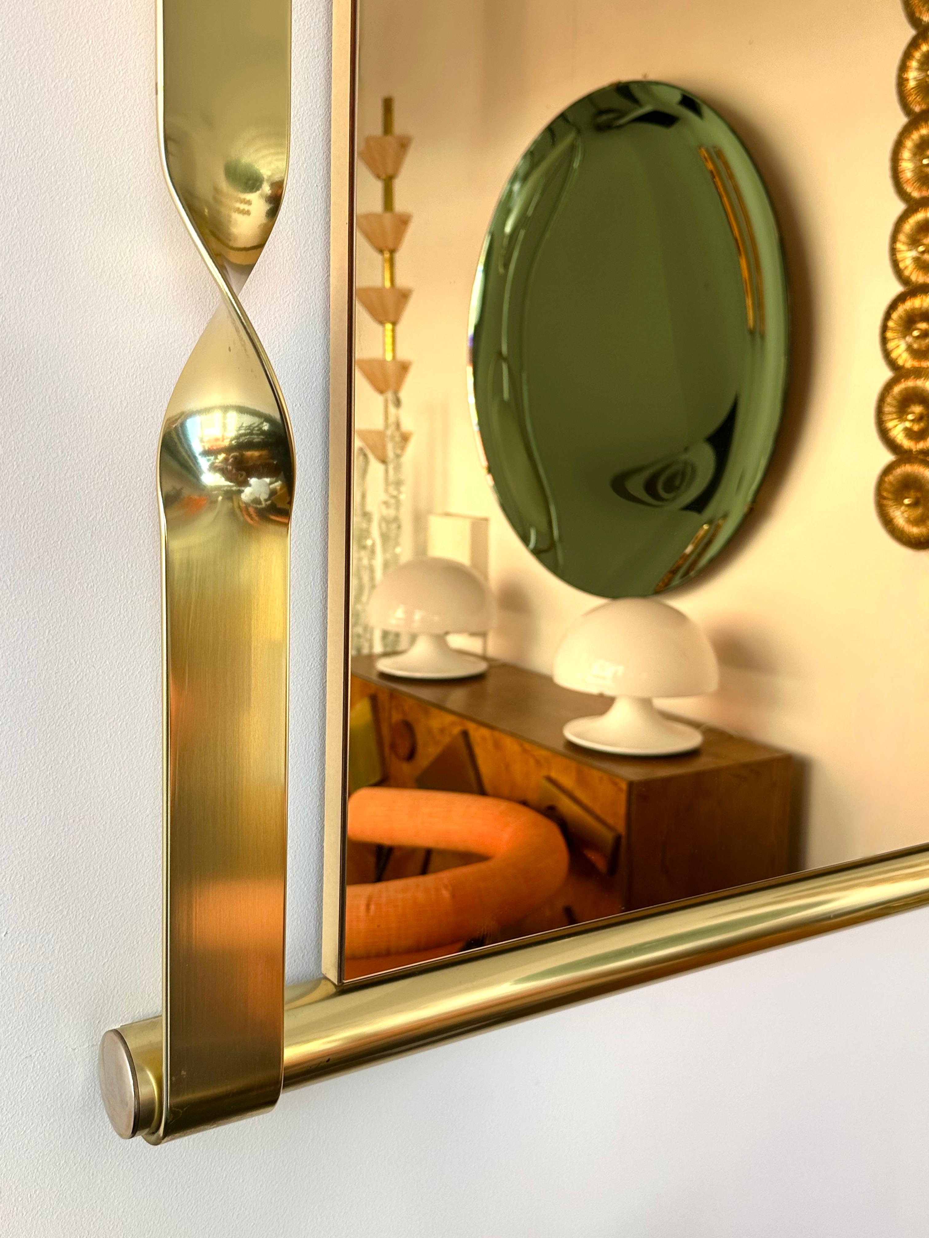 Mid-Century Modern Brass Mirror Pink Copper Glass by Luciano Frigerio, Italy, 1970s For Sale