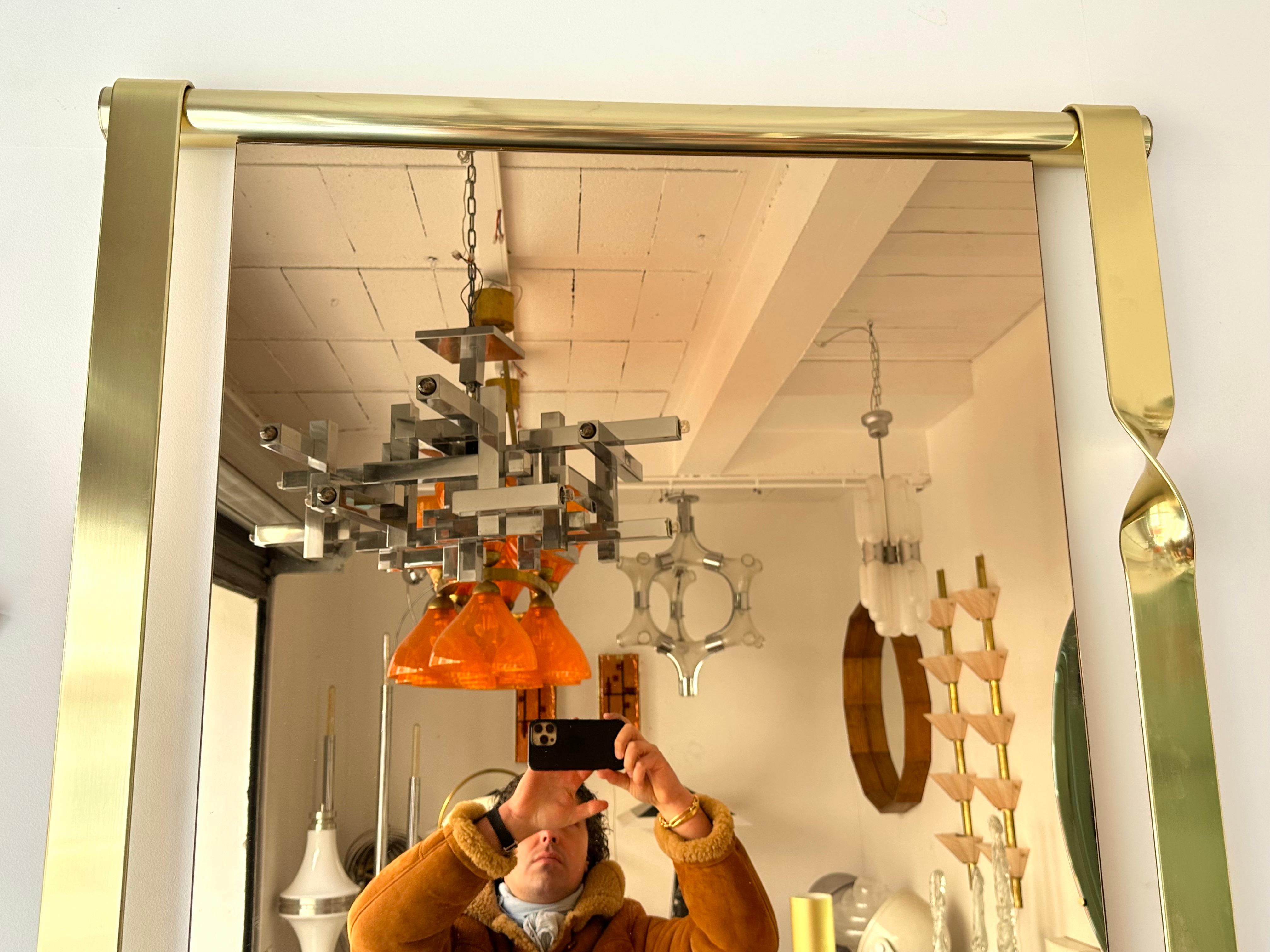 Messing-Spiegel Rosa Kupferglas von Luciano Frigerio, Italien, 1970er Jahre im Zustand „Gut“ im Angebot in SAINT-OUEN, FR