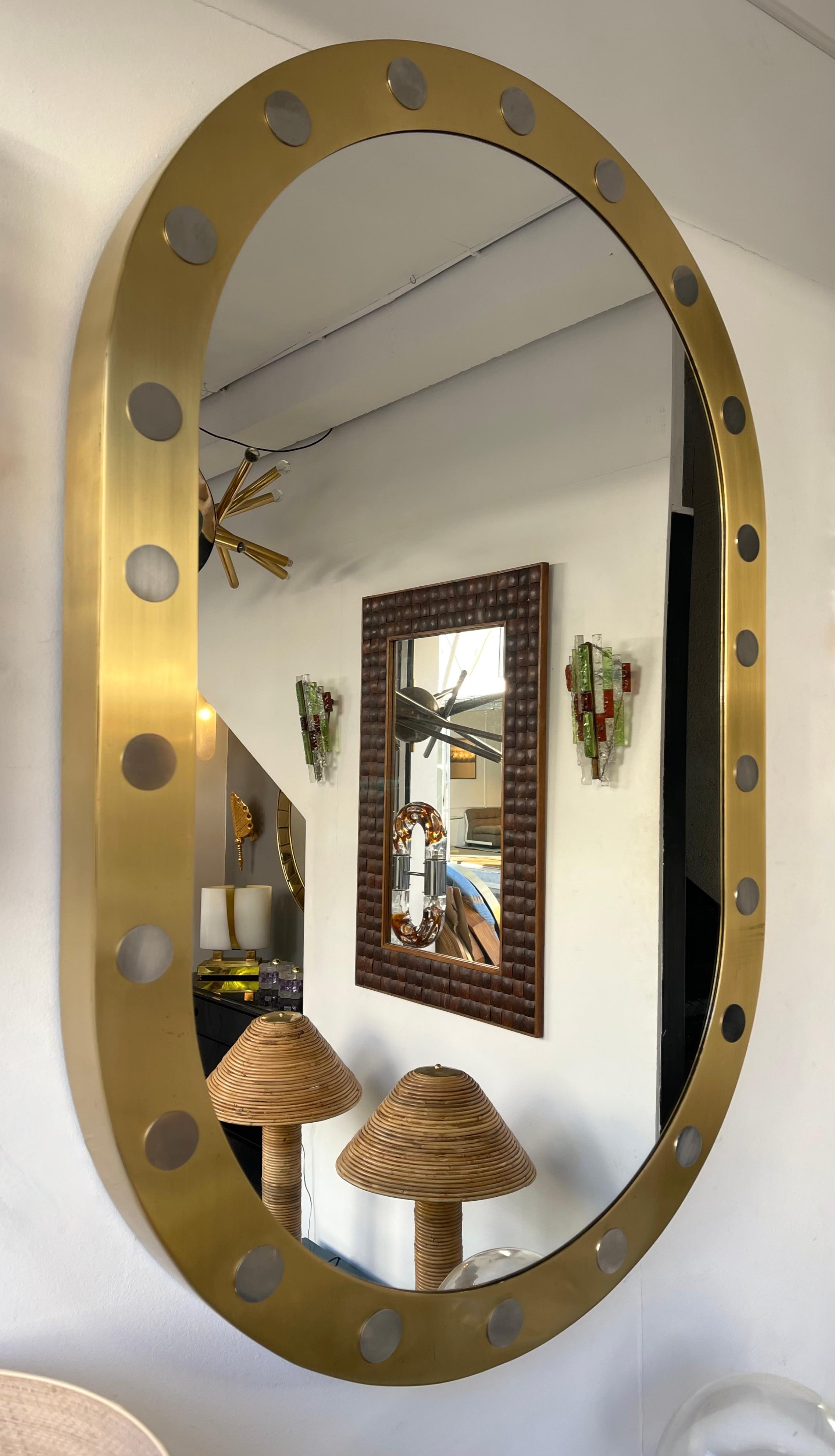Miroir décoratif en laiton et métal argenté, Italie, années 1990 en vente 4