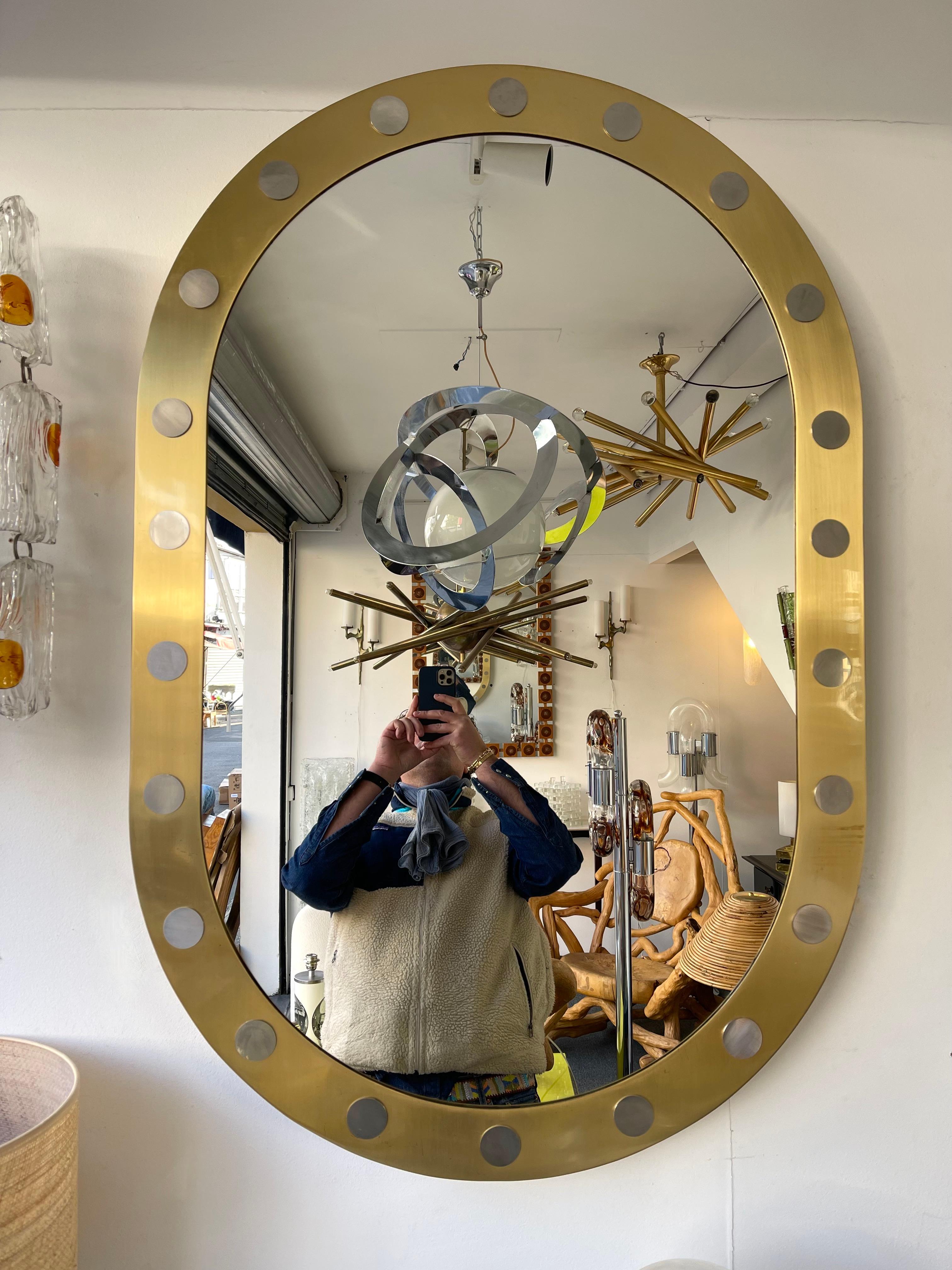 Brass Mirror Silver Metal Decor, Italy, 1990s In Good Condition For Sale In SAINT-OUEN, FR
