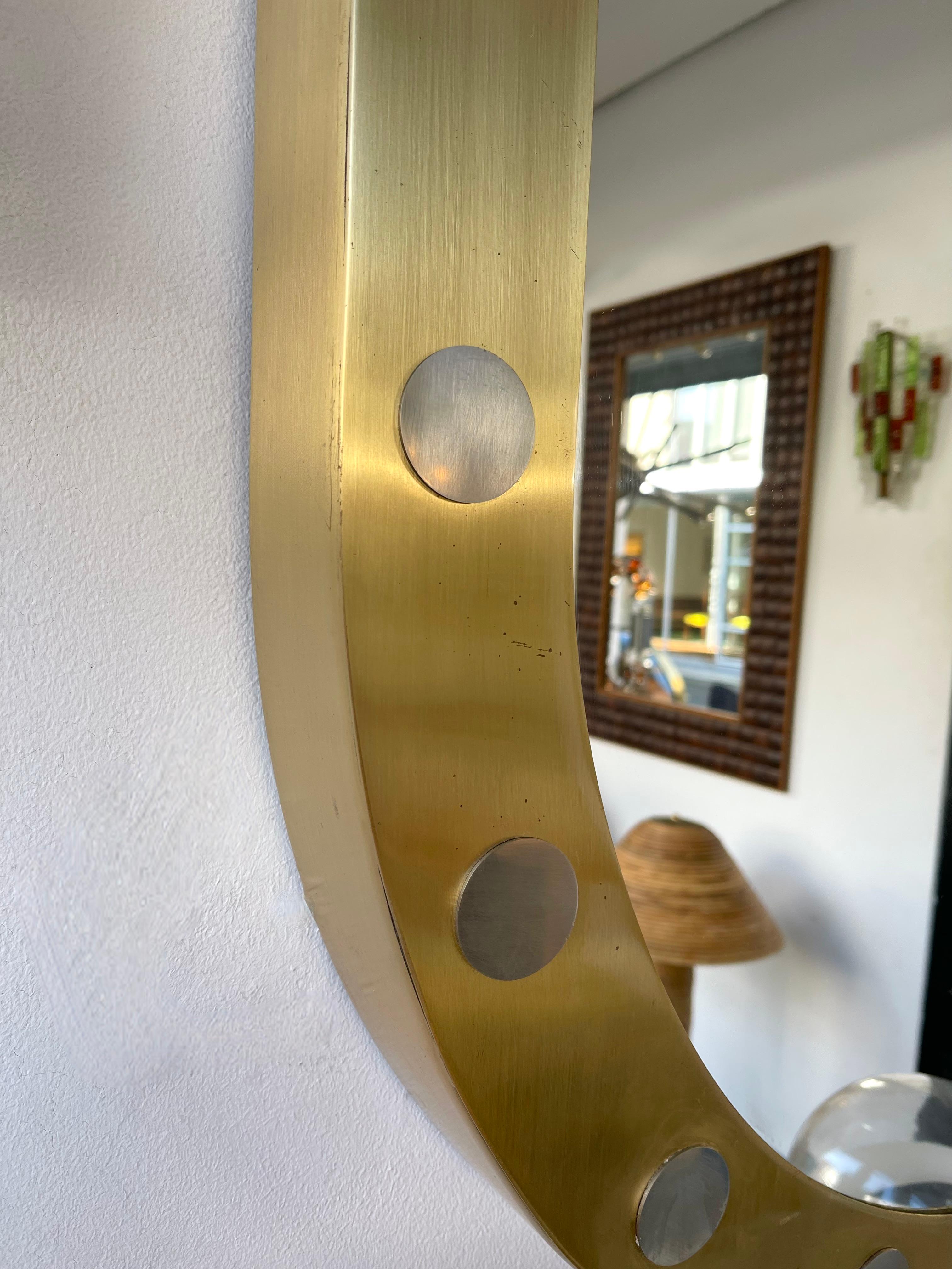 Late 20th Century Brass Mirror Silver Metal Decor, Italy, 1990s For Sale