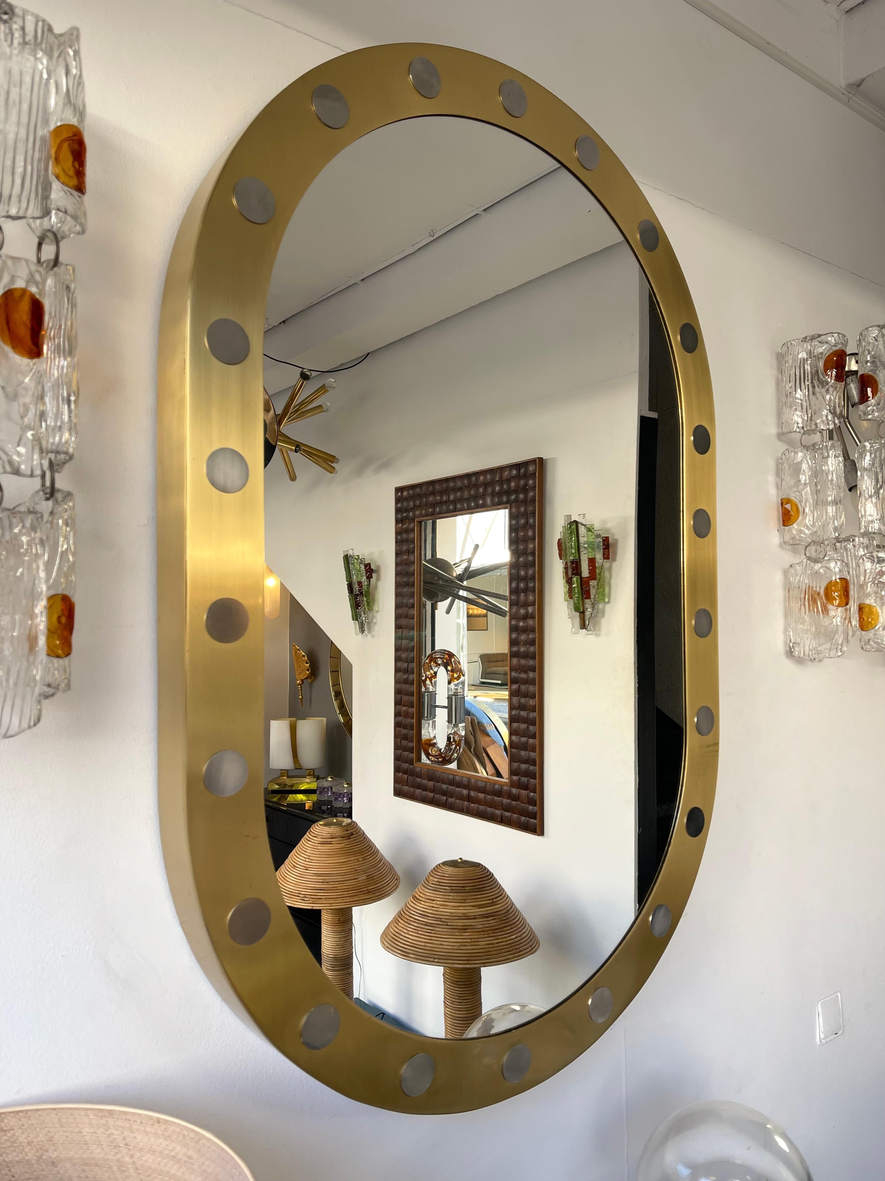Miroir décoratif en laiton et métal argenté, Italie, années 1990 en vente 1