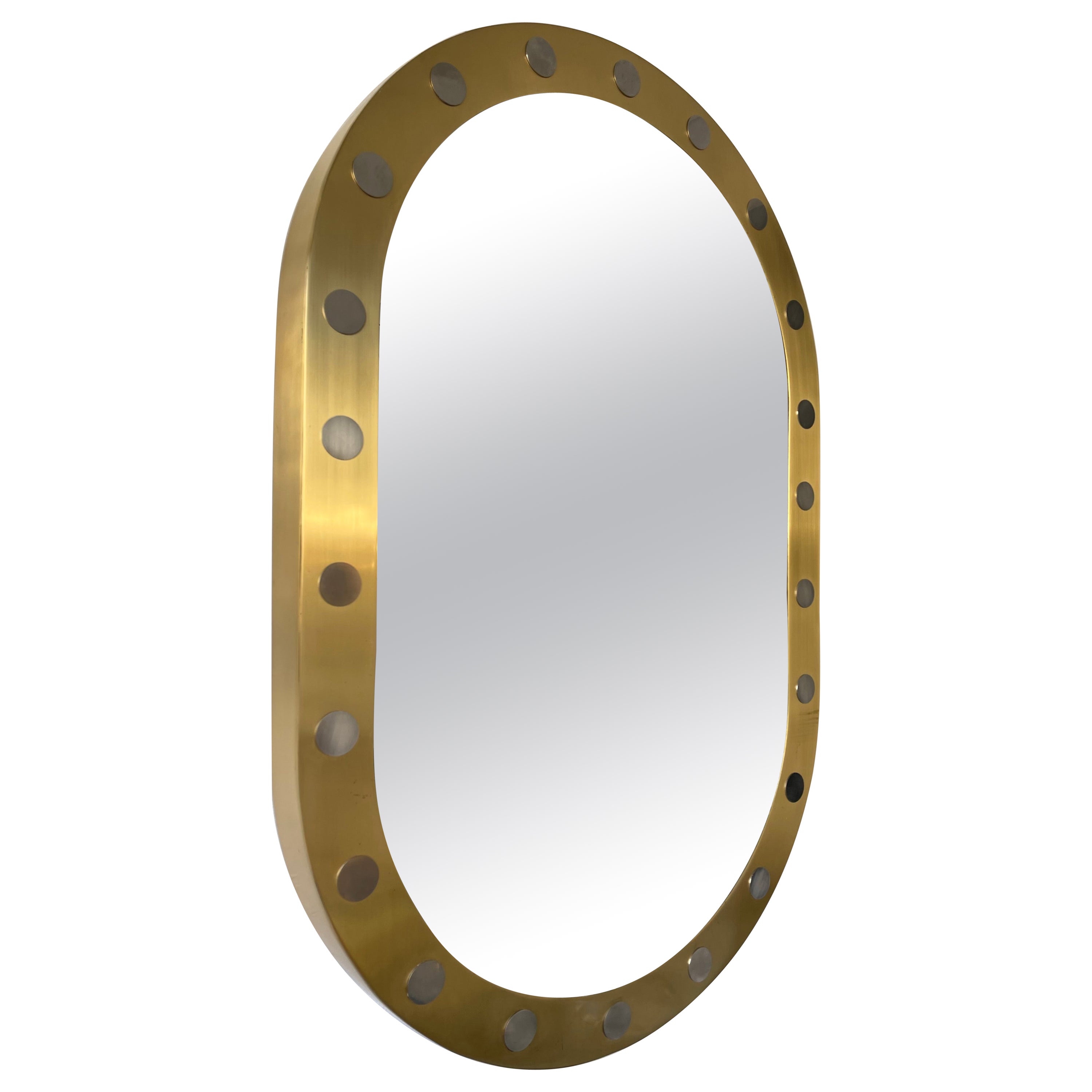 Miroir décoratif en laiton et métal argenté, Italie, années 1990