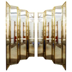 Brass and Mirror Six Panel Folding Floor Screen, Italy