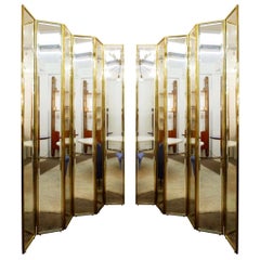 Brass and Mirror Six Panel Folding Floor Screen, Italy