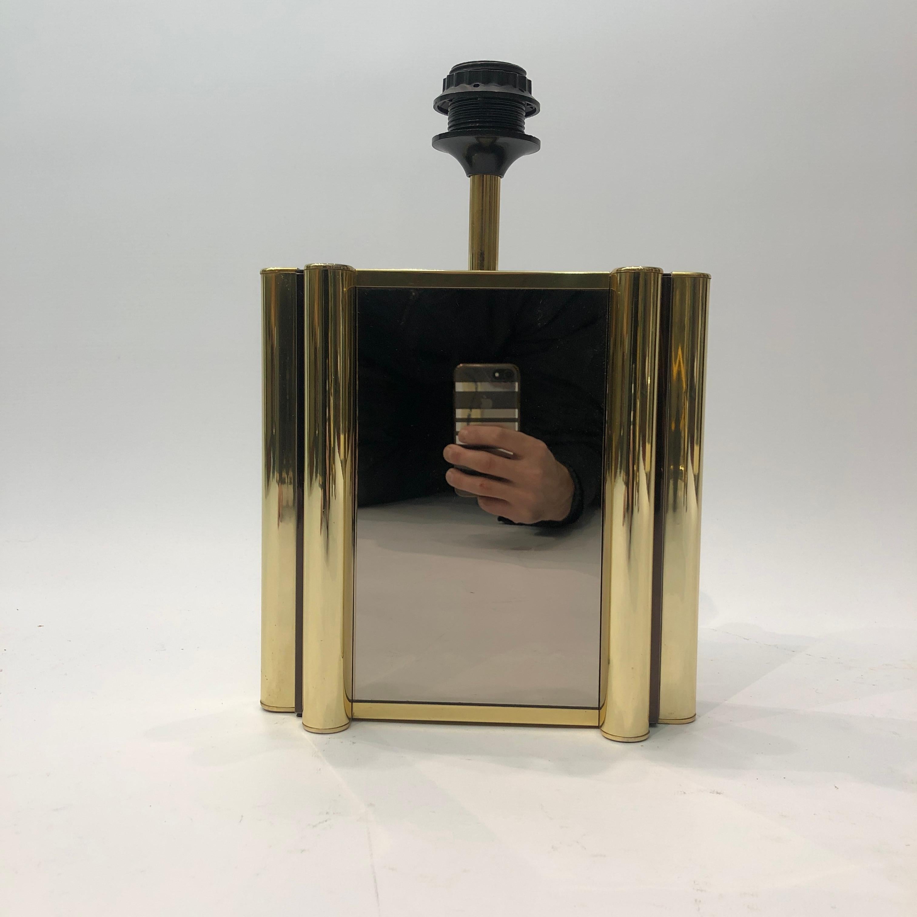 French Brass Mirror Table Lamp 1970s Vintage Hollywood Regency For Sale