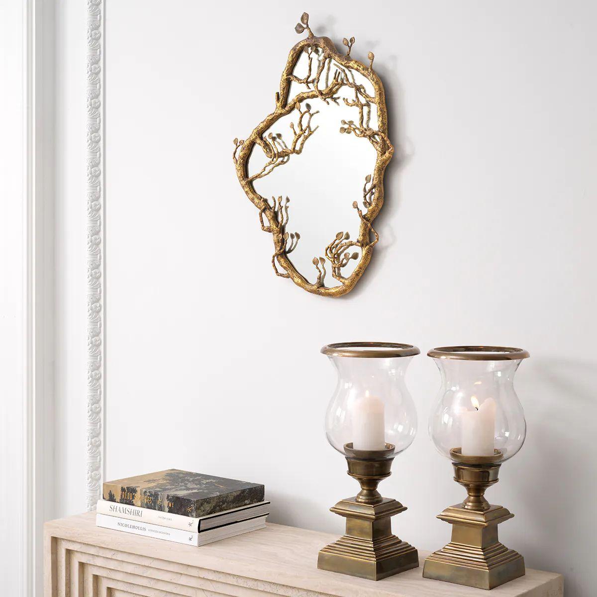 Brass Mirror with Cast Botanical Frame Moderno en venta