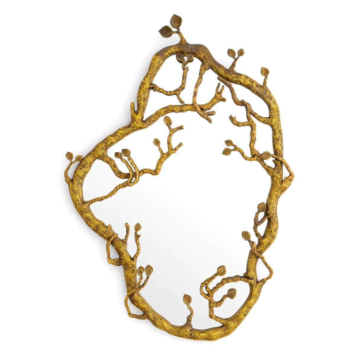 Brass Mirror with Cast Botanical Frame Francés en venta