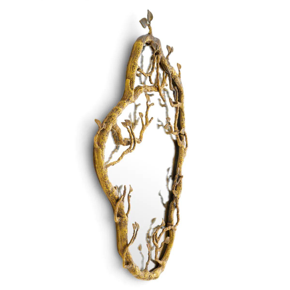 Brass Mirror with Cast Botanical Frame en Bueno estado para la venta en Saint-Ouen, FR