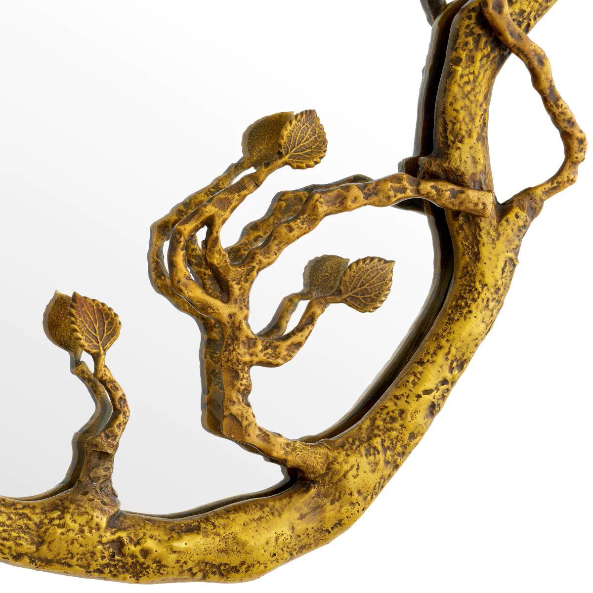 Brass Mirror with Cast Botanical Frame Siglo XXI y contemporáneo en venta