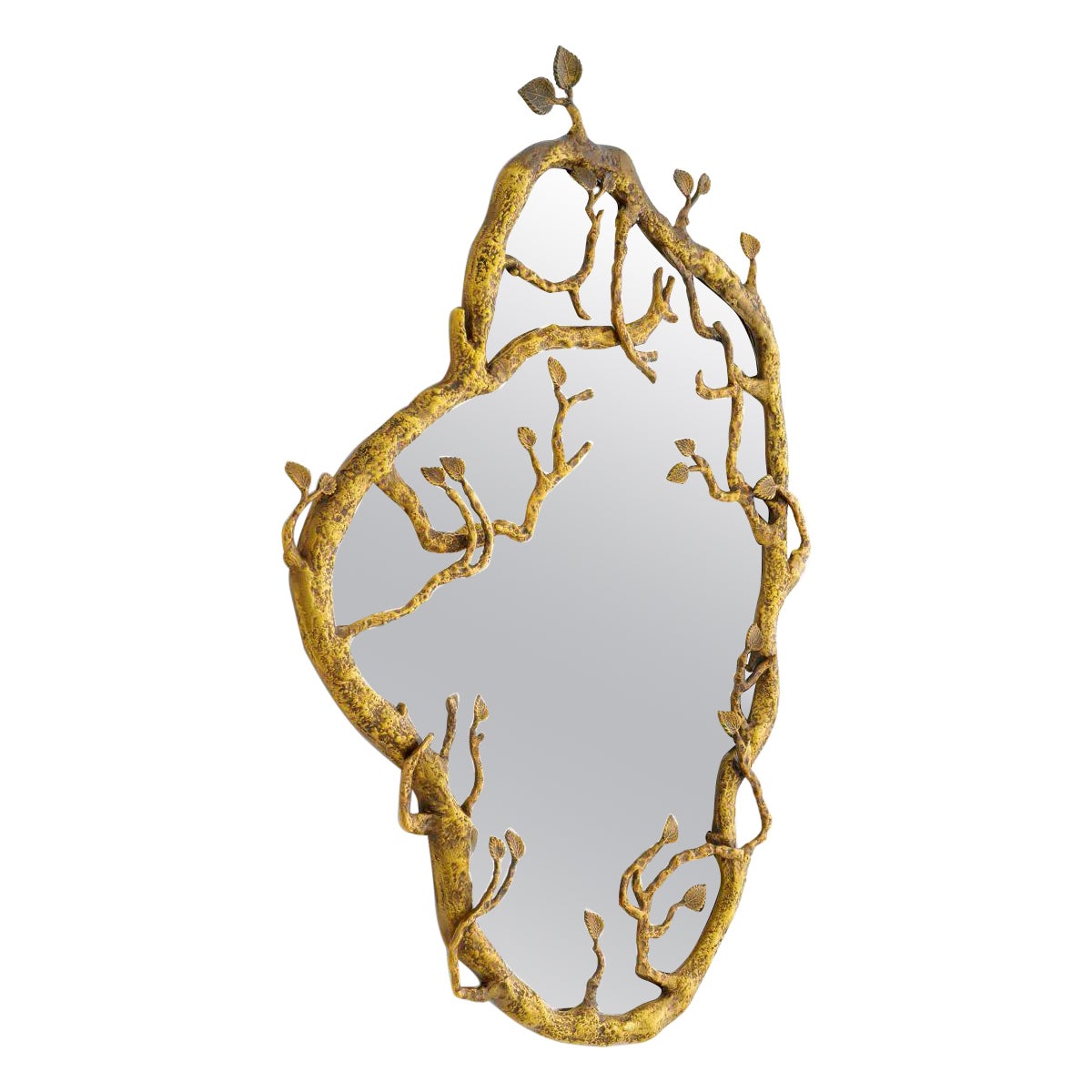 Brass Mirror with Cast Botanical Frame