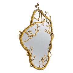 Brass Mirror with Cast Botanical Frame