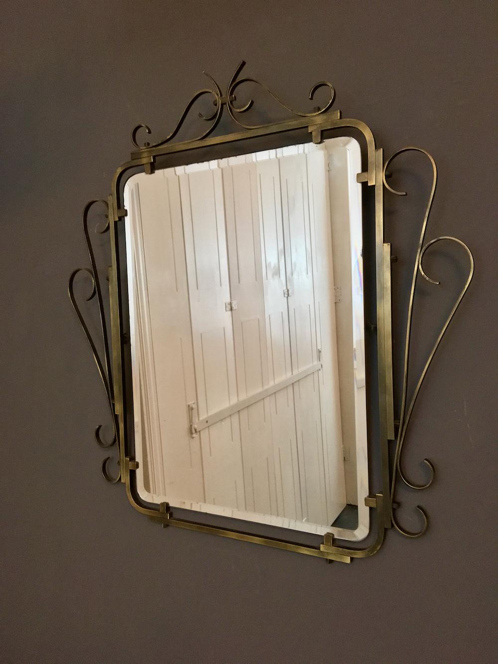 European Brass Mirror with Decorative Brass Frame