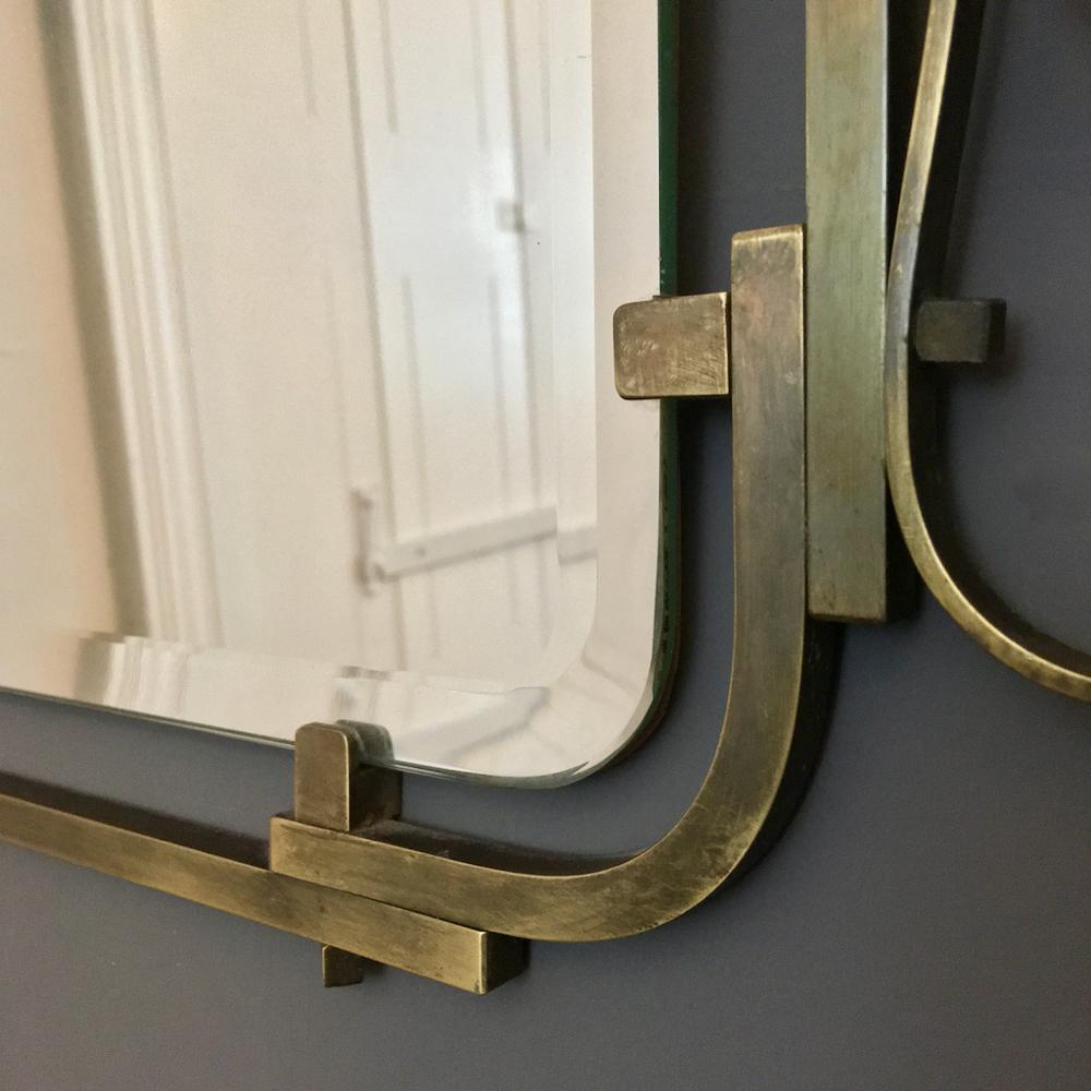 Beveled Brass Mirror with Decorative Brass Frame