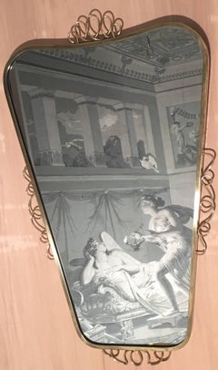 Brass Mirror with Small Console Table in the Style of Gio Ponti, 1950s