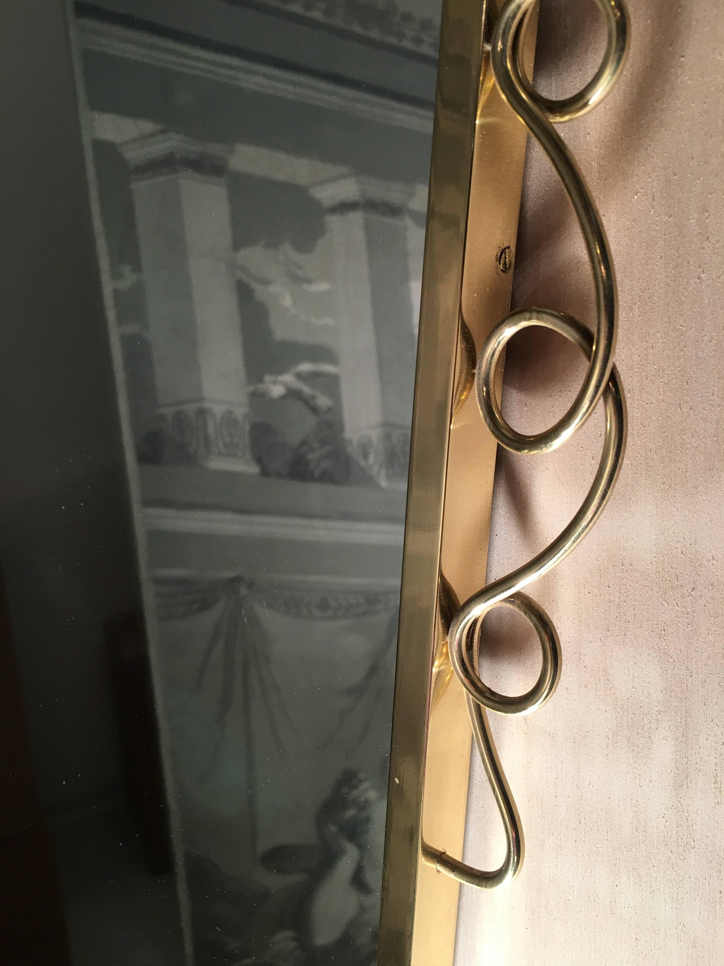 20th Century Brass Mirror with Small Console Table in the Style of Gio Ponti, 1950s For Sale