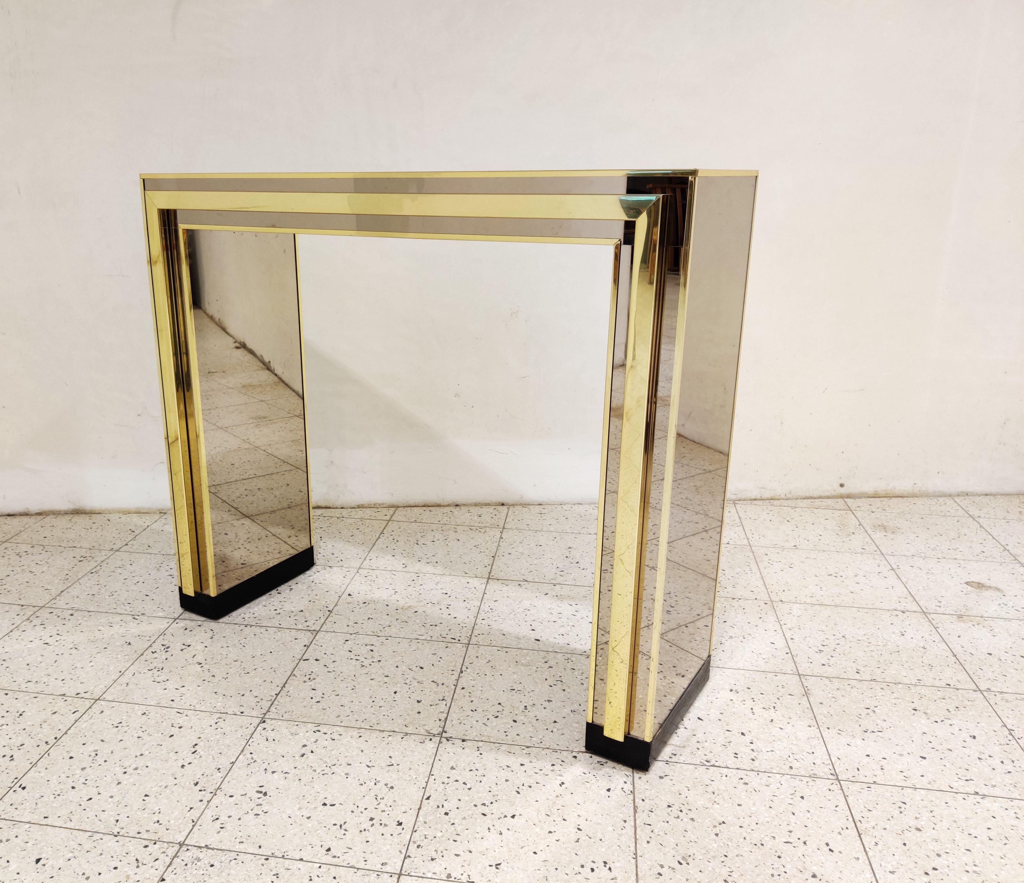Brass Mirrored Console Table, 1970s In Good Condition In HEVERLEE, BE
