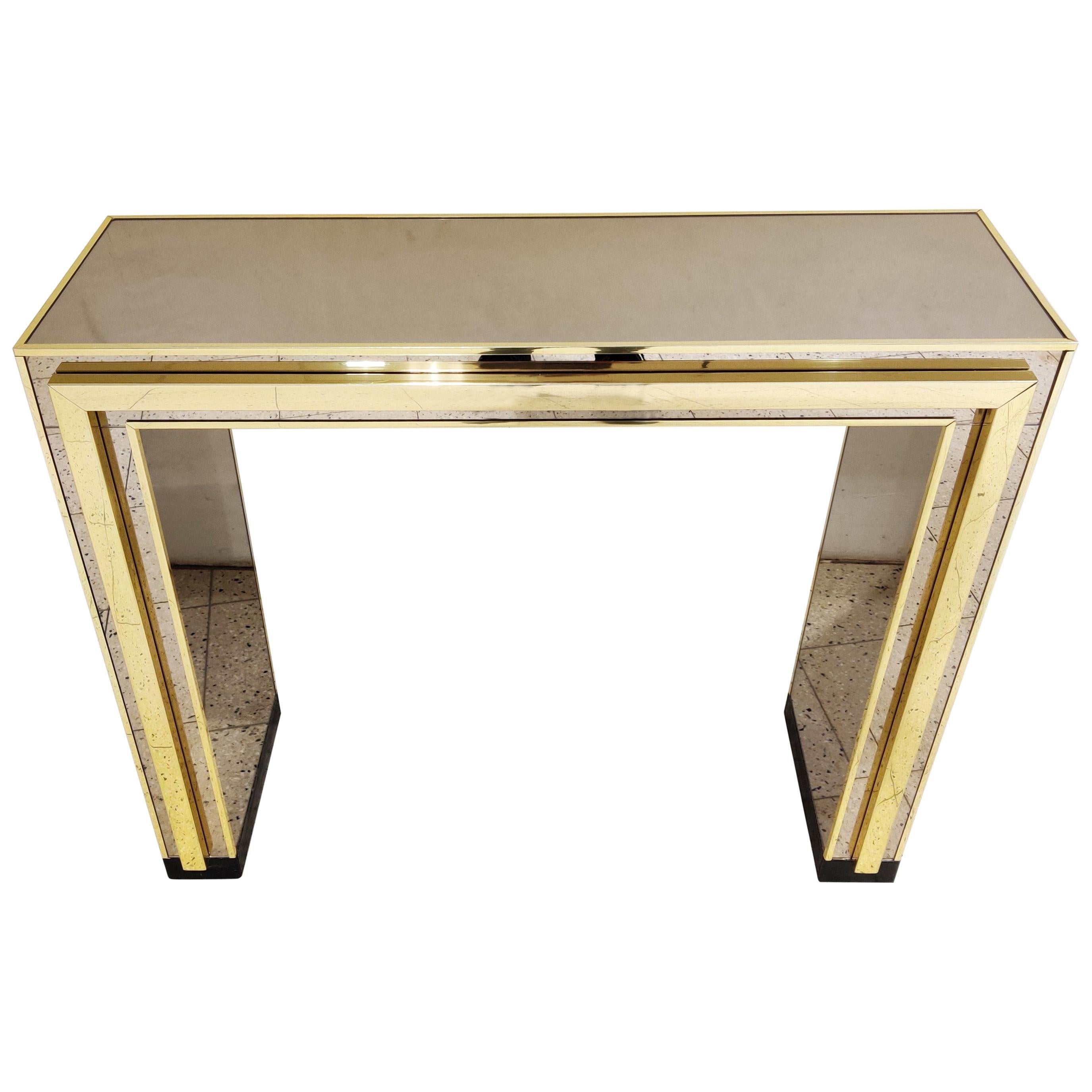Brass Mirrored Console Table, 1970s
