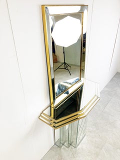 Brass Mirrored Console with Mirror, 1970s