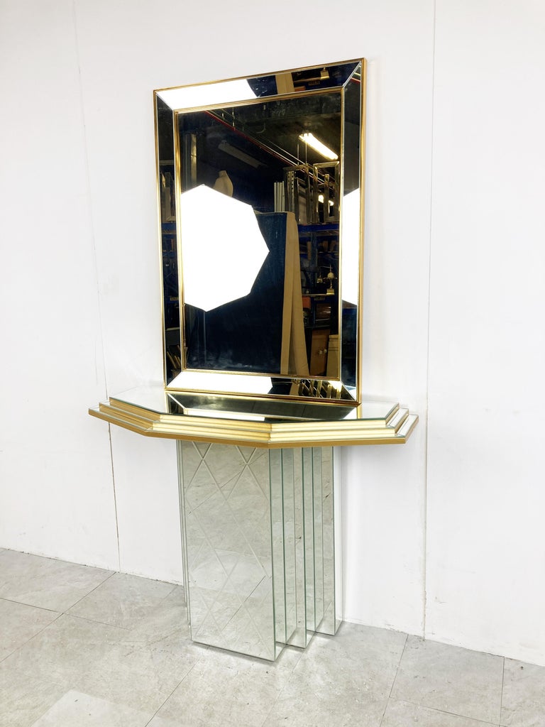 Brass Mirrored Console with Mirror, 1970s For Sale at 1stDibs