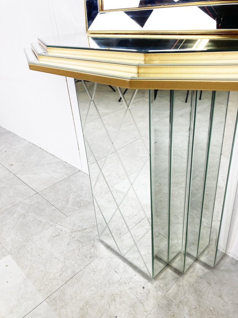 Brass Mirrored Console with Mirror, 1970s For Sale at 1stDibs