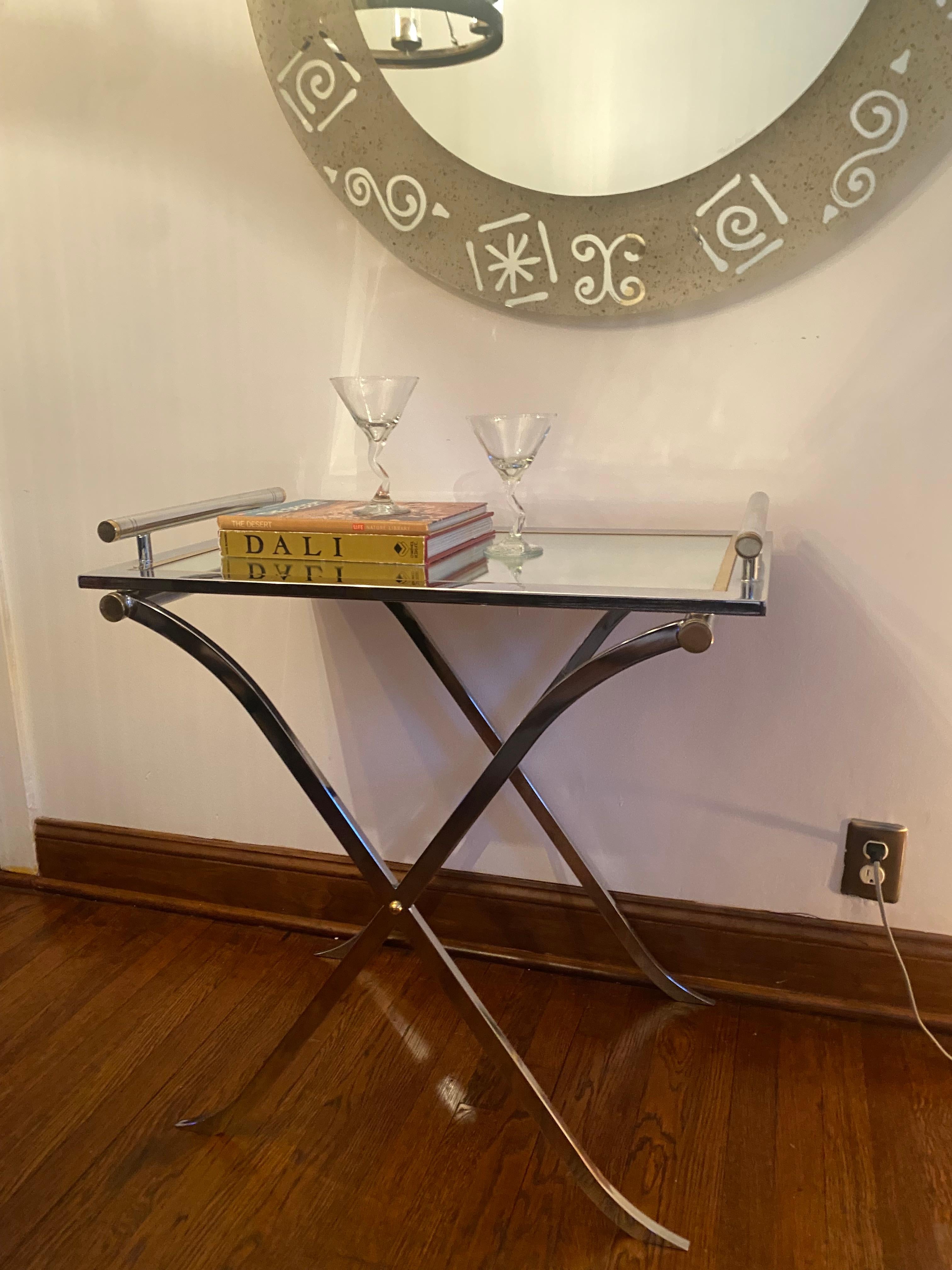 North American Brass Mirrored Tray Table DIA For Sale