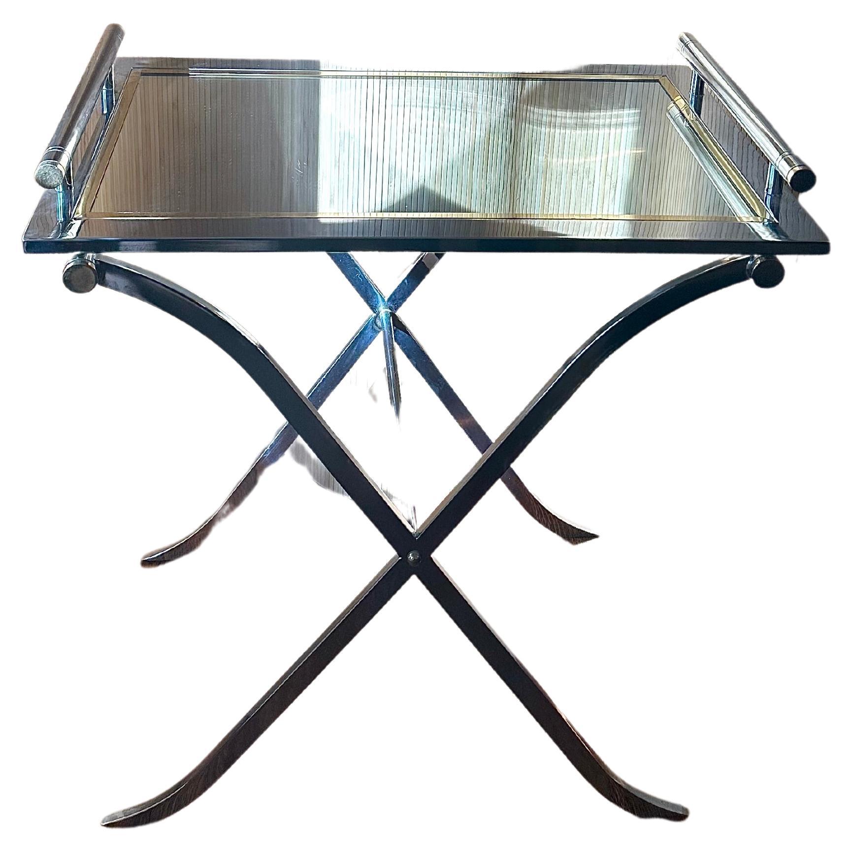 Brass Mirrored Tray Table DIA For Sale
