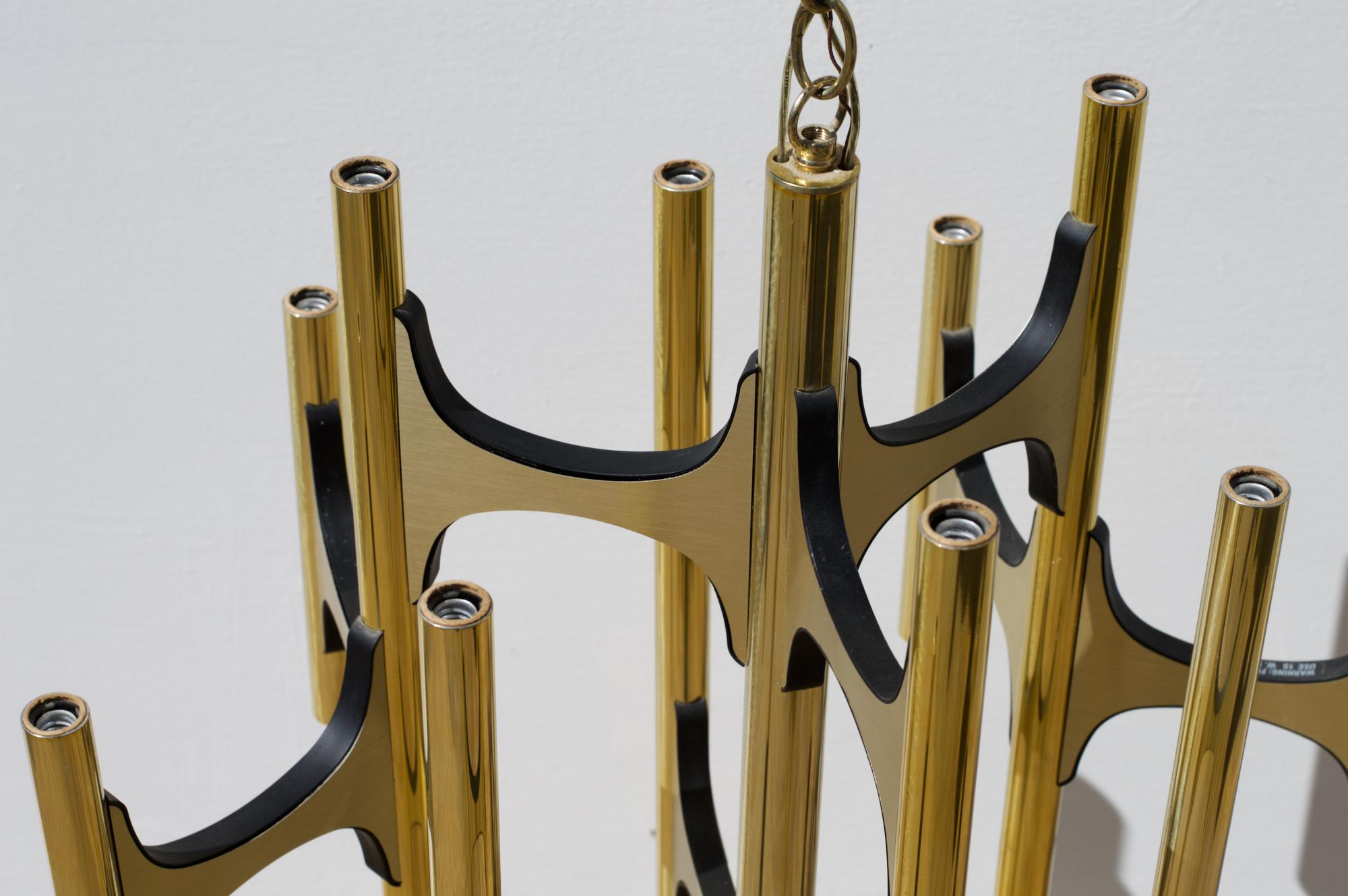 Brass Modernist Chandelier by Lightolier In Good Condition In Charlottesville, VA