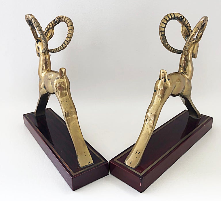 Brass Modernist Deco Style Gazelle Bookends Sculptures, a Pair For Sale