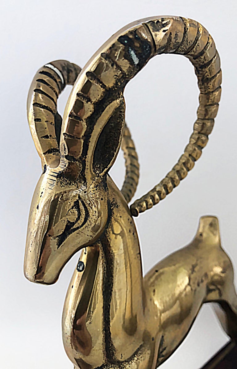 Brass Modernist Deco Style Gazelle Bookends Sculptures, a Pair For Sale