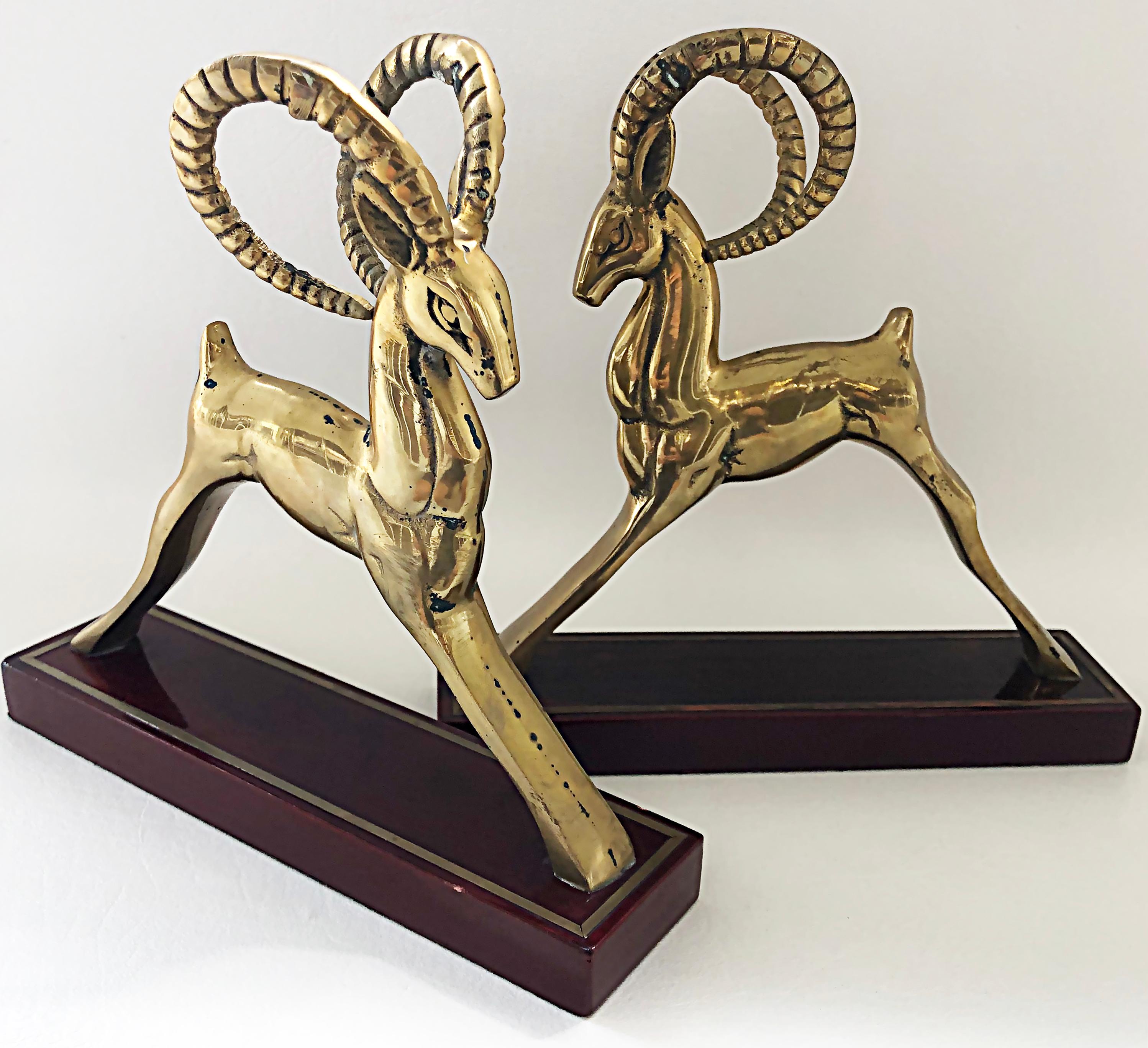 Contemporary Brass Modernist Deco Style Gazelle Bookends Sculptures, a Pair For Sale