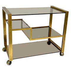Vintage Brass Modernist Italian Bar Cart, 1970s