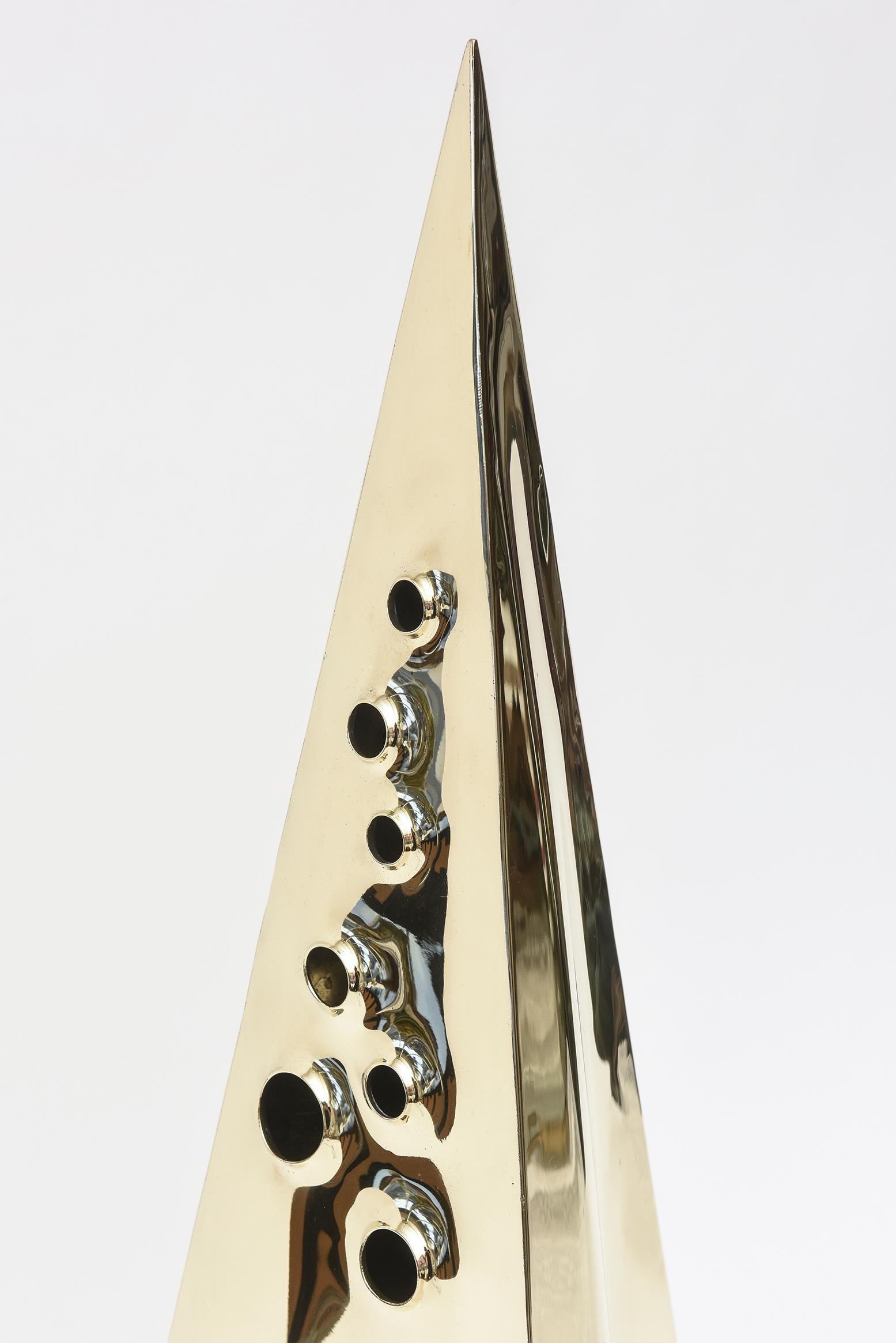 American Vintage Brass Pyramid Triangle Tall Modernist Sculpture For Sale