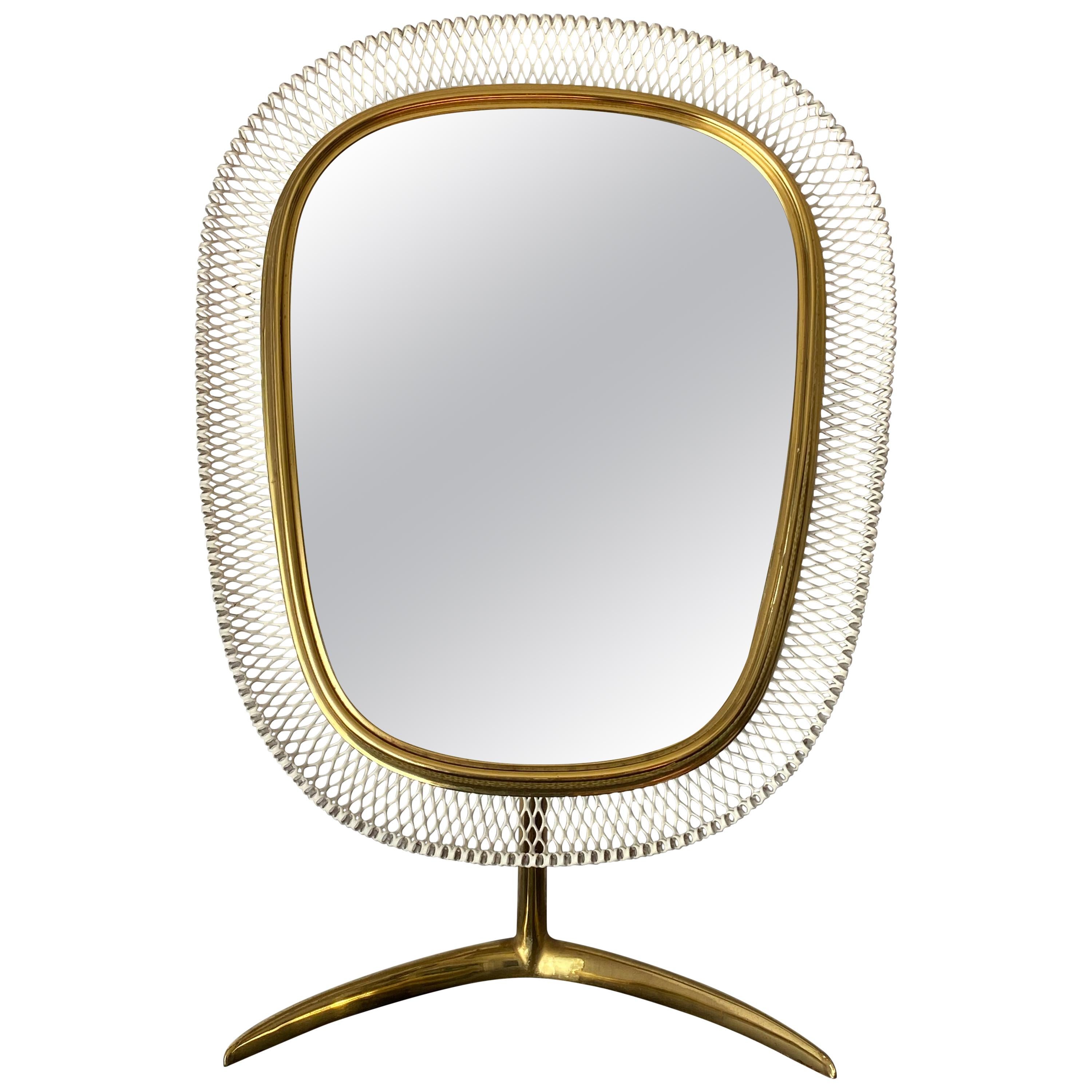 Brass Modernist Vanity Mirror by Vereinigte Werkstätten