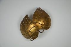Brass Monstrera Double Leaf Wall Lamp, Maison Jansen, France, 1960s