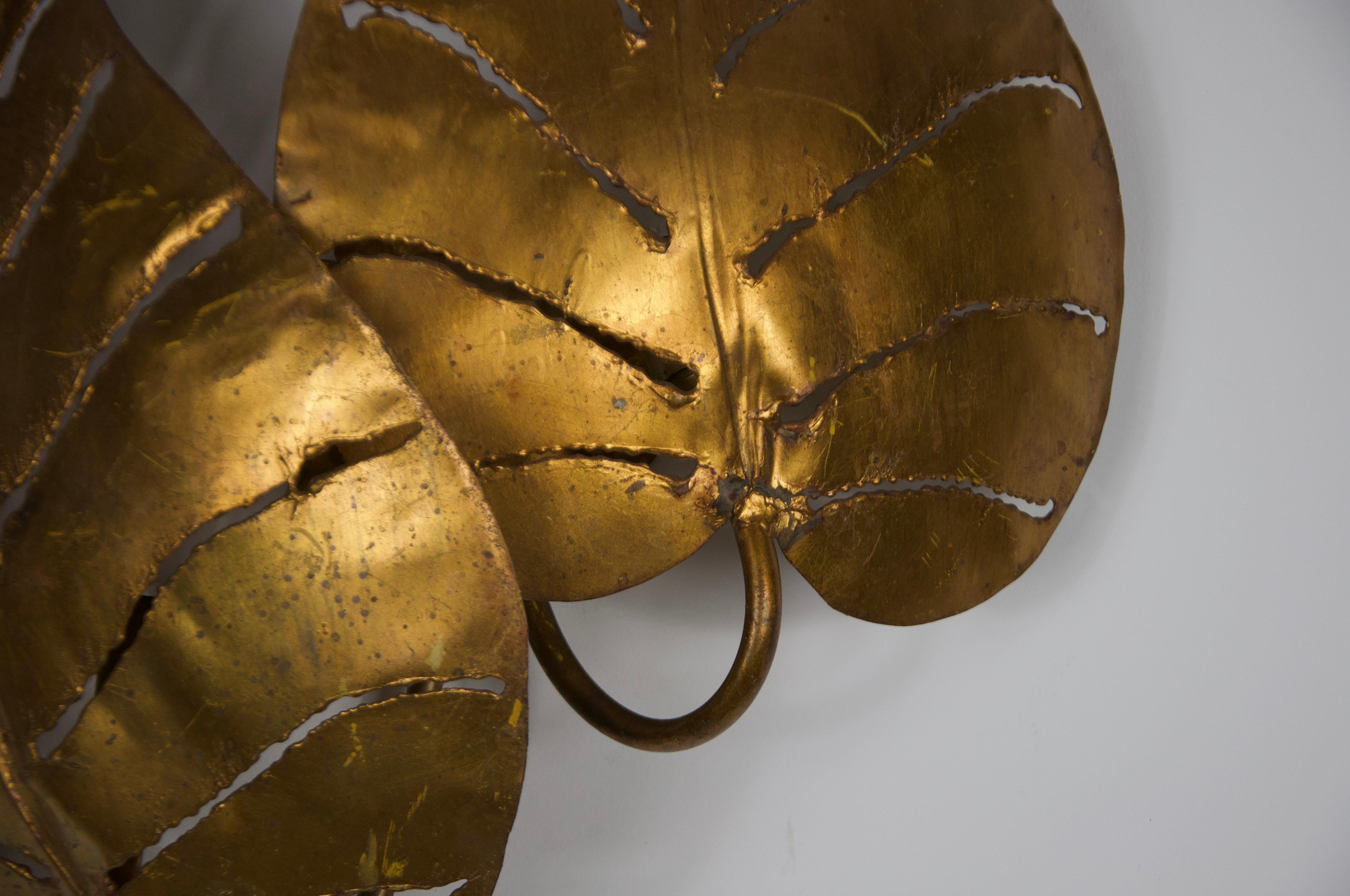 Brass Monstrera Double Leaf Wall Lamp, Maison Jansen, France, 1960s For Sale 3