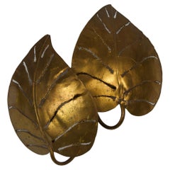 Lámpara de pared de doble hoja Monstrera de latón, Maison Jansen, Francia, años 60