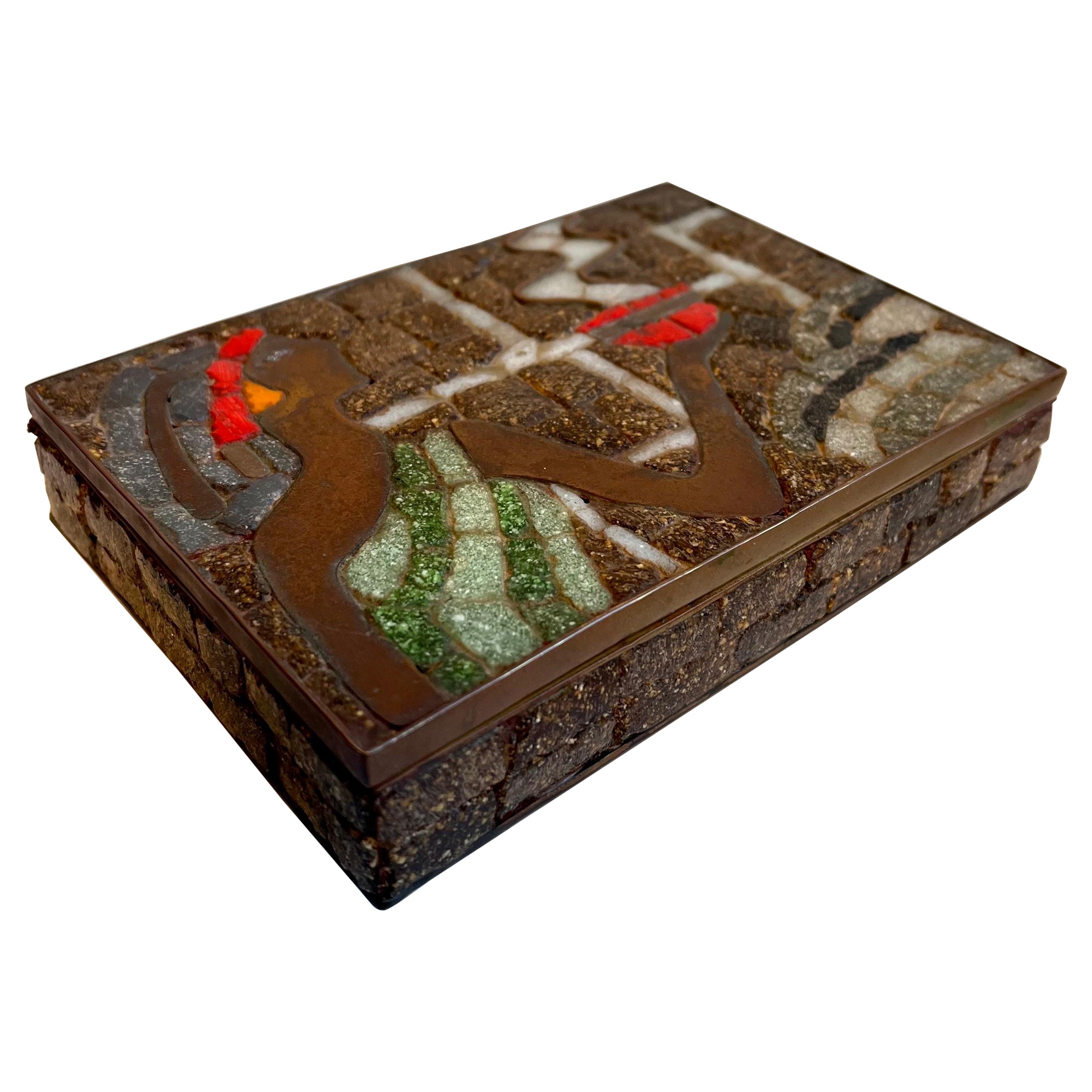 Brass & Mosaic Lidded Decorative Box by Salvador Teran, Mexico, 1950s