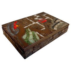 Boîte décorative à couvercle en laiton et mosaïque par Salvador Teran, Mexique, années 1950