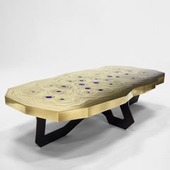 Brass Mosaic W/ Lapis Lazuli & Black Steel "Echo" Coffee Table by Erwan Boulloud