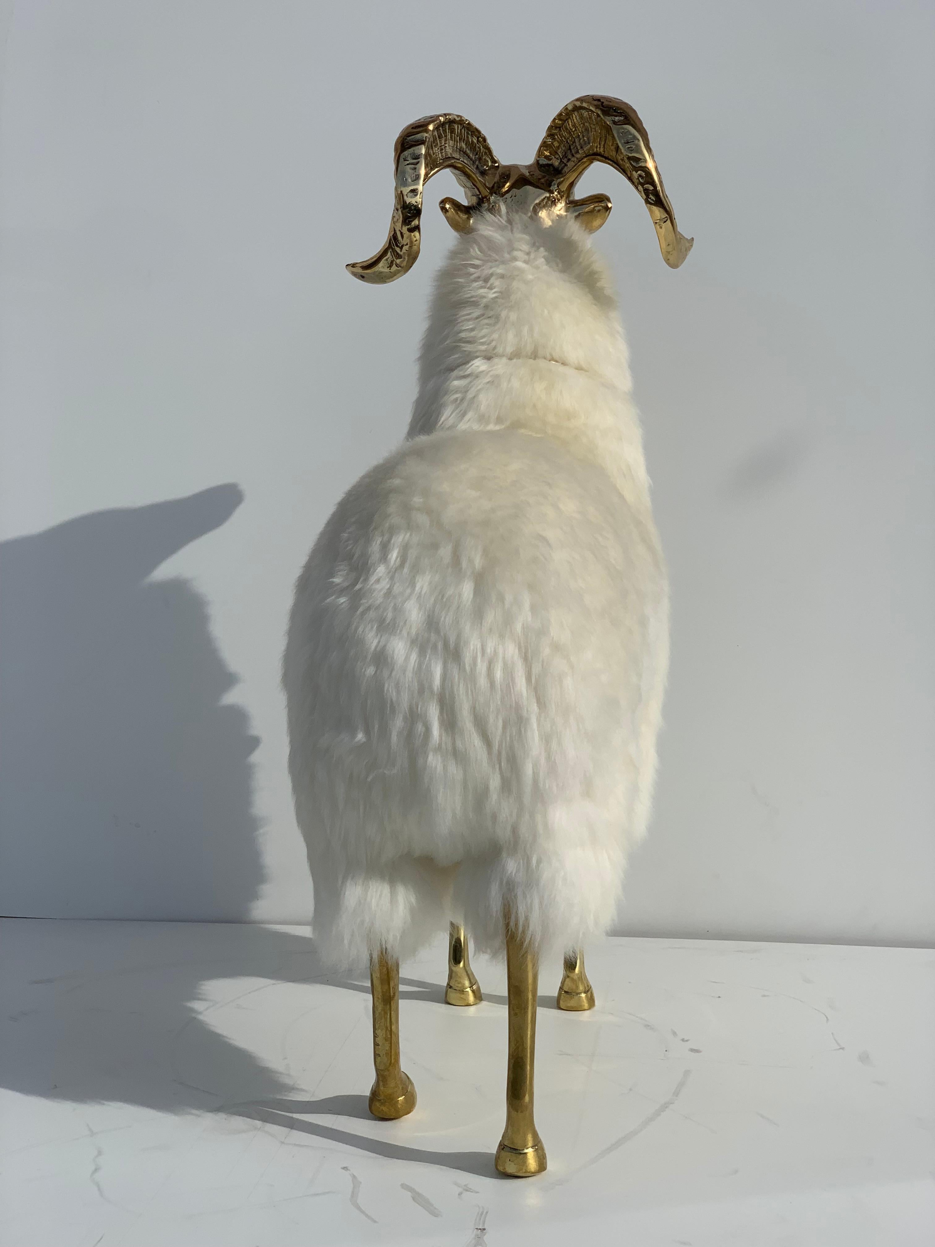 Hollywood Regency Brass Mountain Sheep or Goat Sculpture