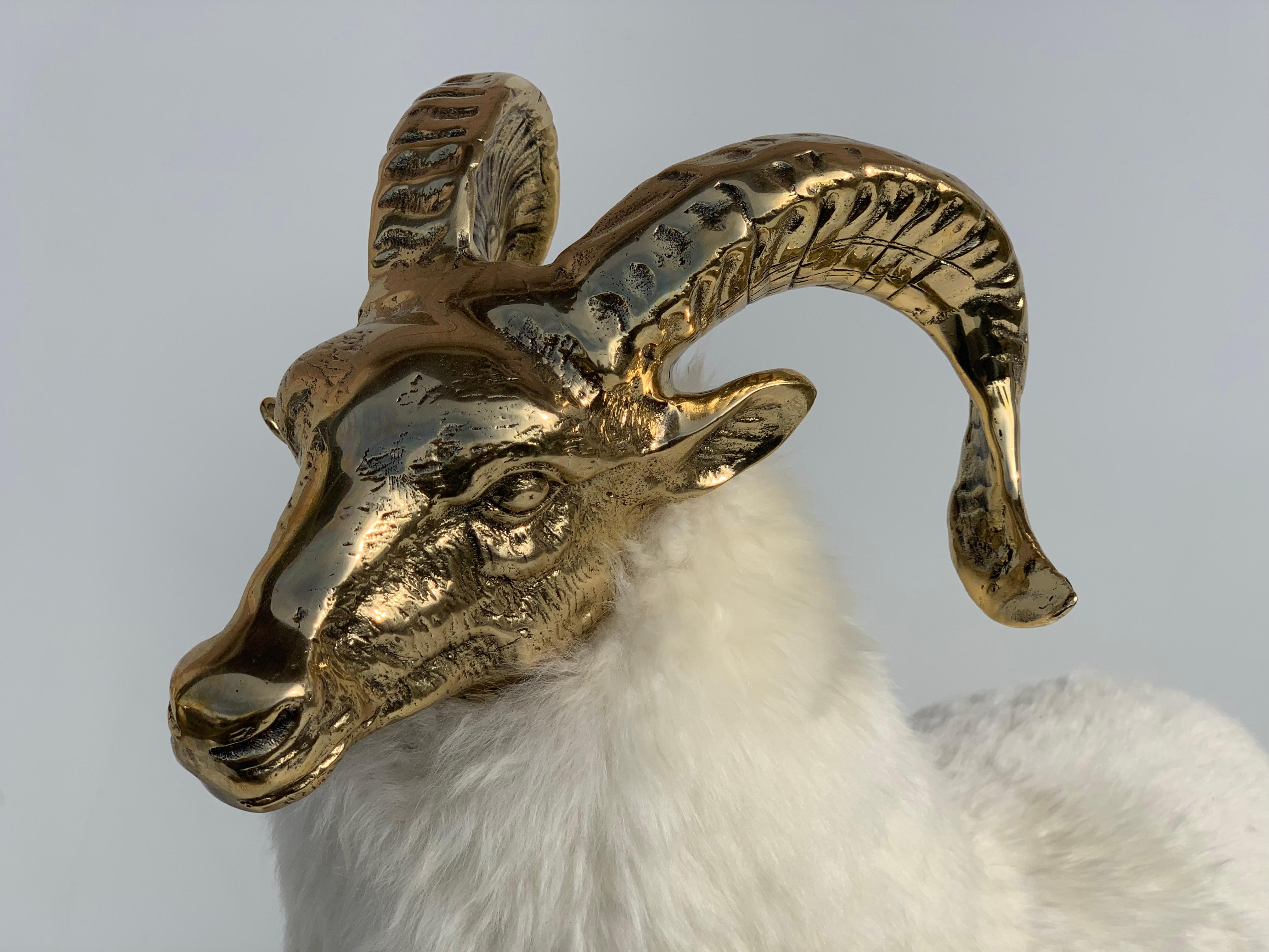 Polished Brass Mountain Sheep or Goat Sculpture