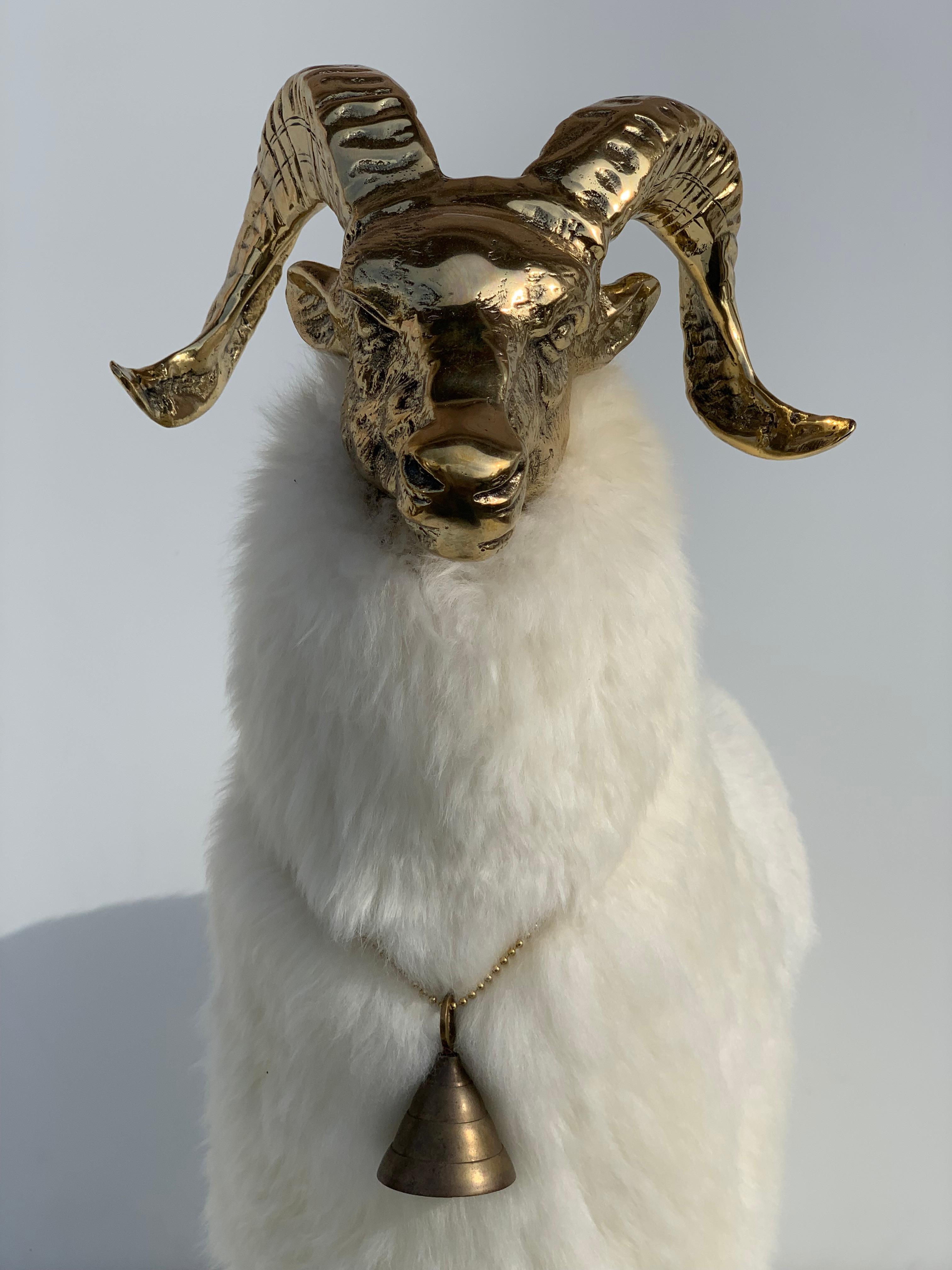 Brass Mountain Sheep or Goat Sculpture In Good Condition In North Hollywood, CA