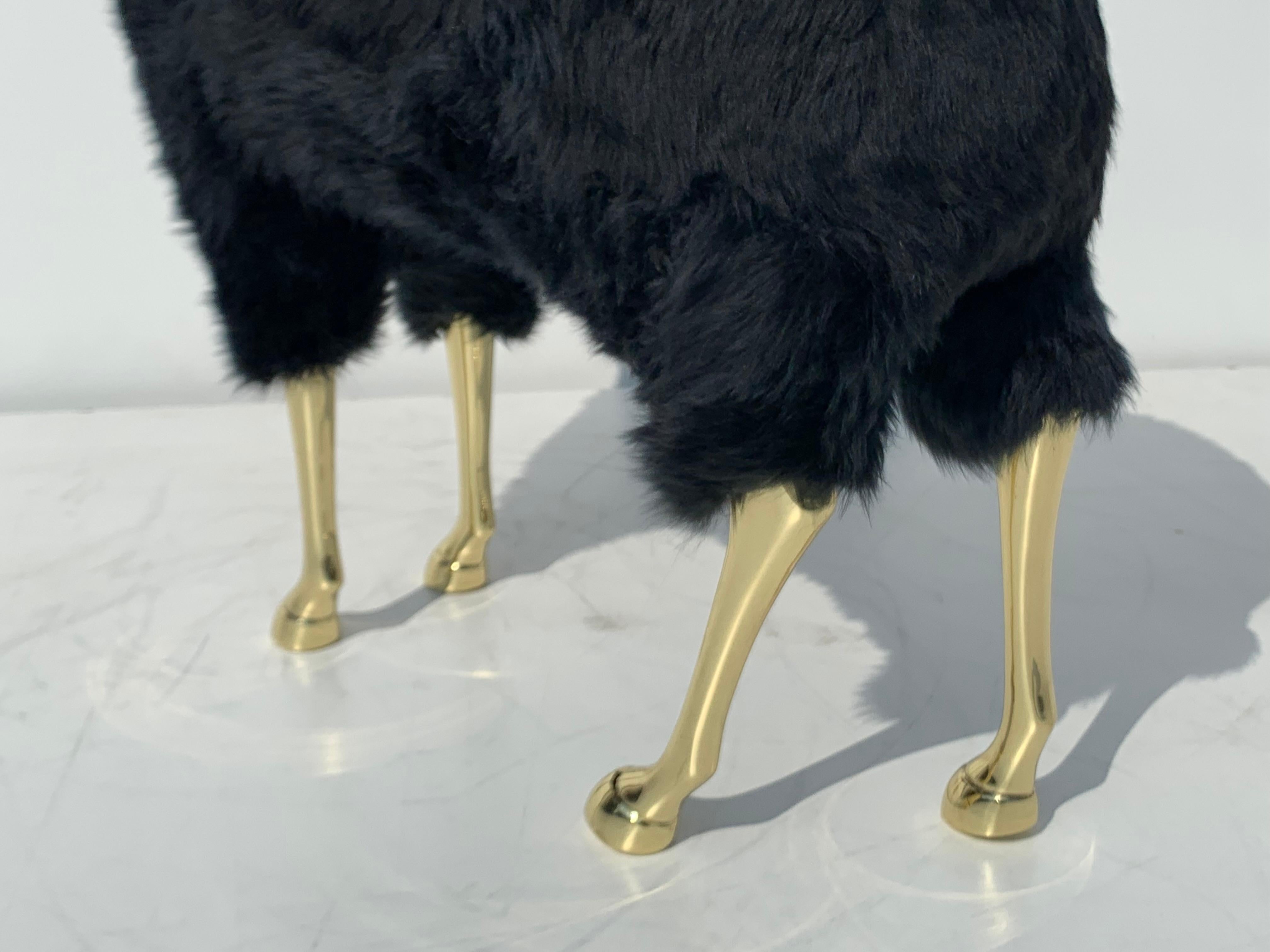 Brass Mountain Sheep or Ram Sculpture in Black Fur 4