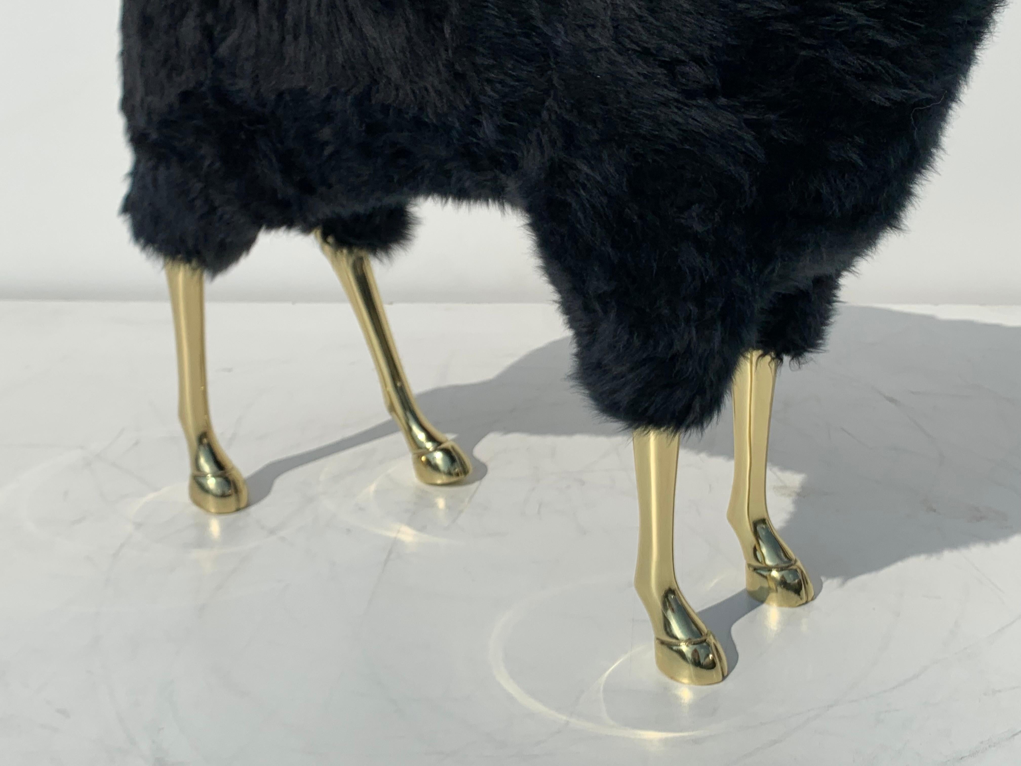 Brass Mountain Sheep or Ram Sculpture in Black Fur 6