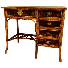 Antique Brass-Mounted Bamboo and Lacquer Decorated Desk