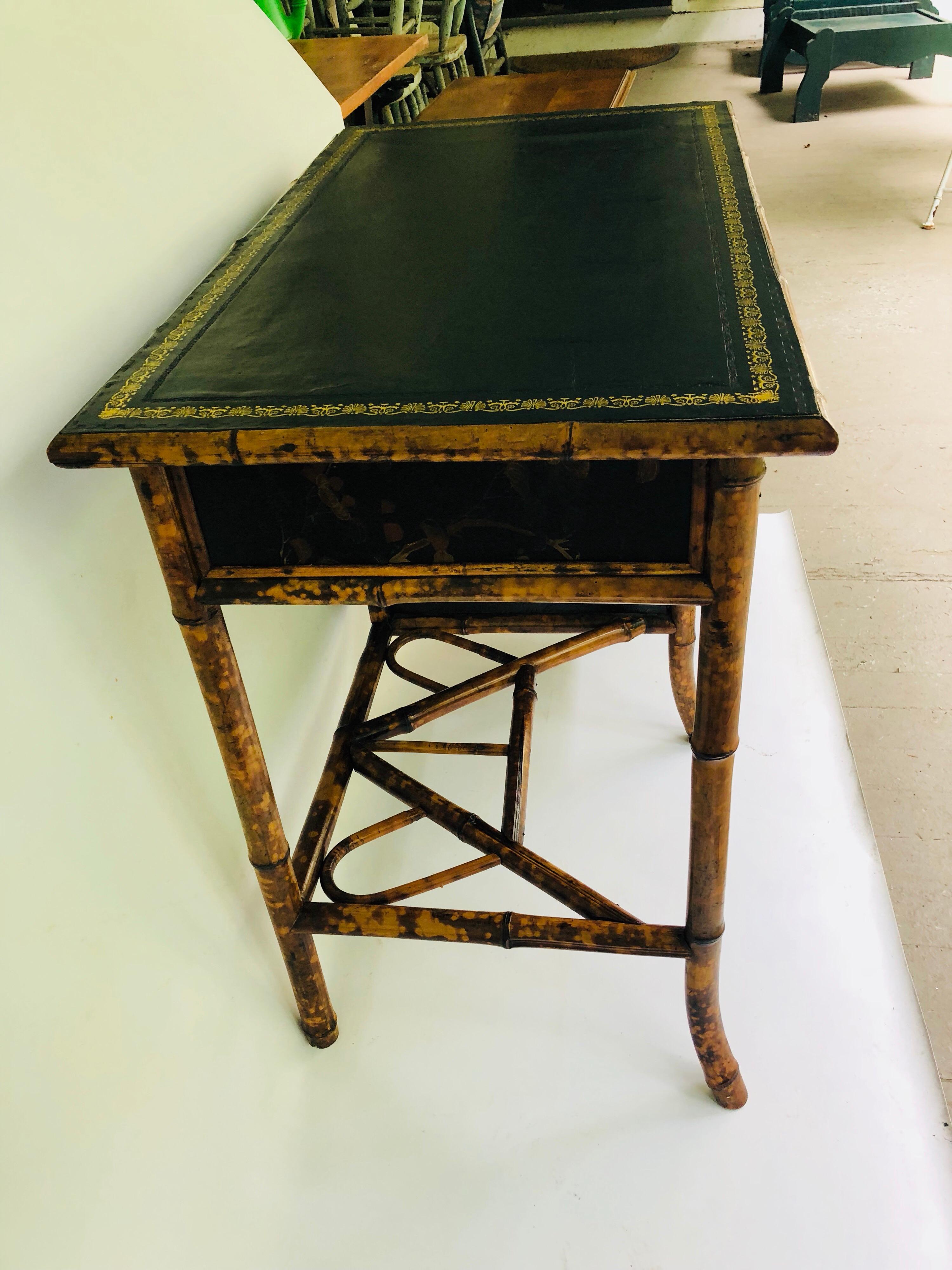 Mid-19th Century Brass-Mounted Bamboo and Lacquer Decorated Desk For Sale