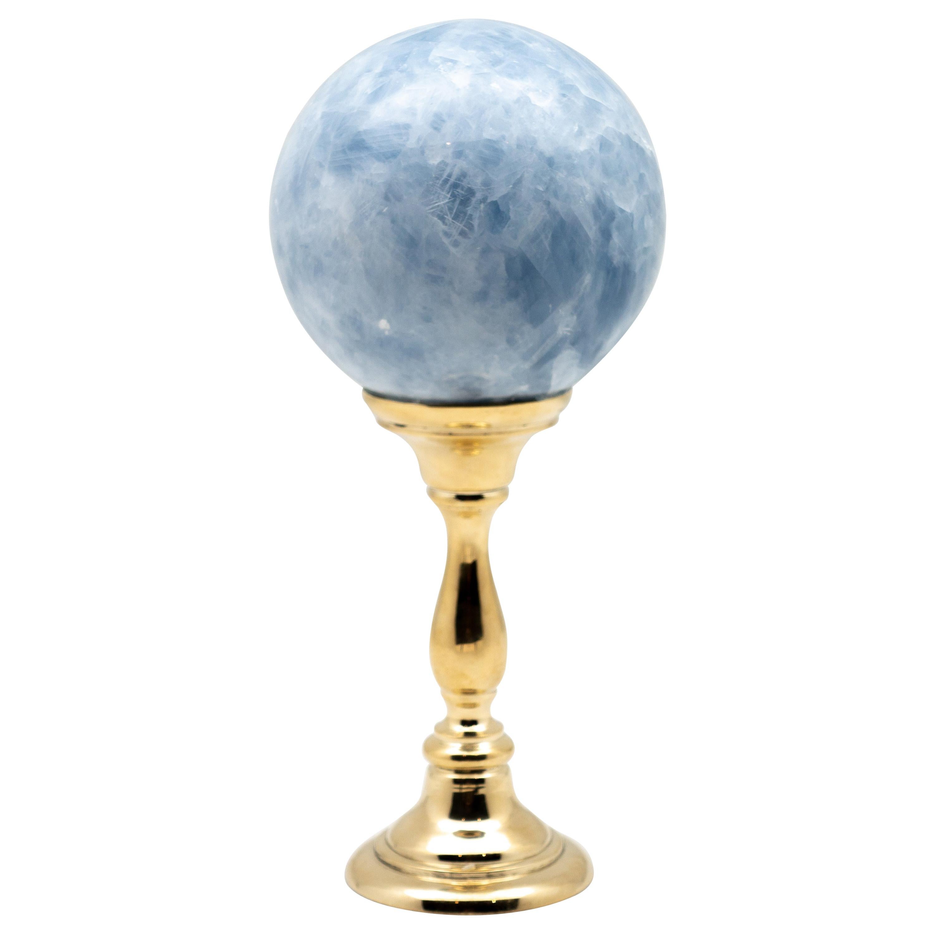 Brass Mounted Blue Calcite Sphere Large