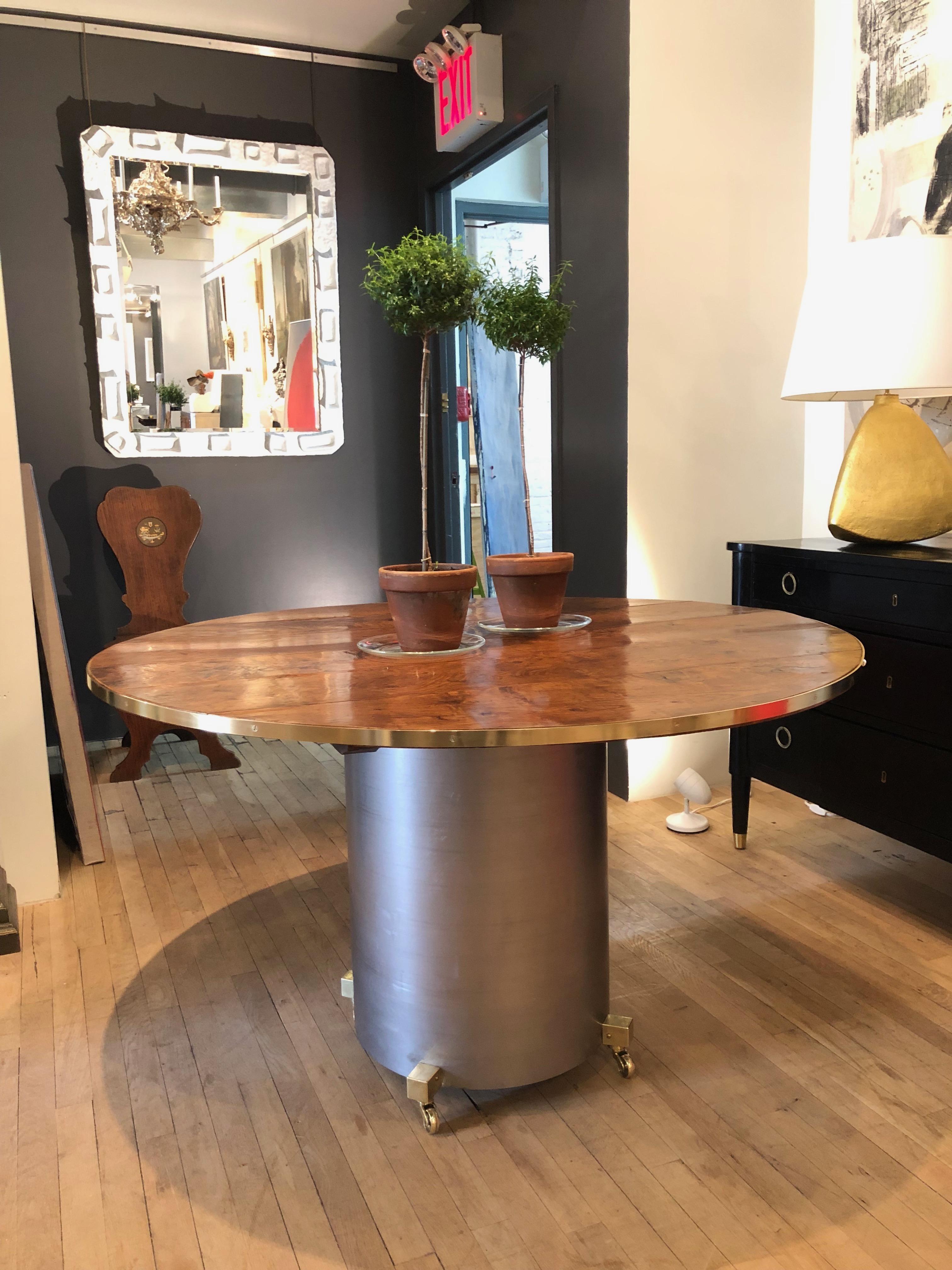 Brass Mounted Burl Elm and Steel Centre Table In Good Condition In New York, NY