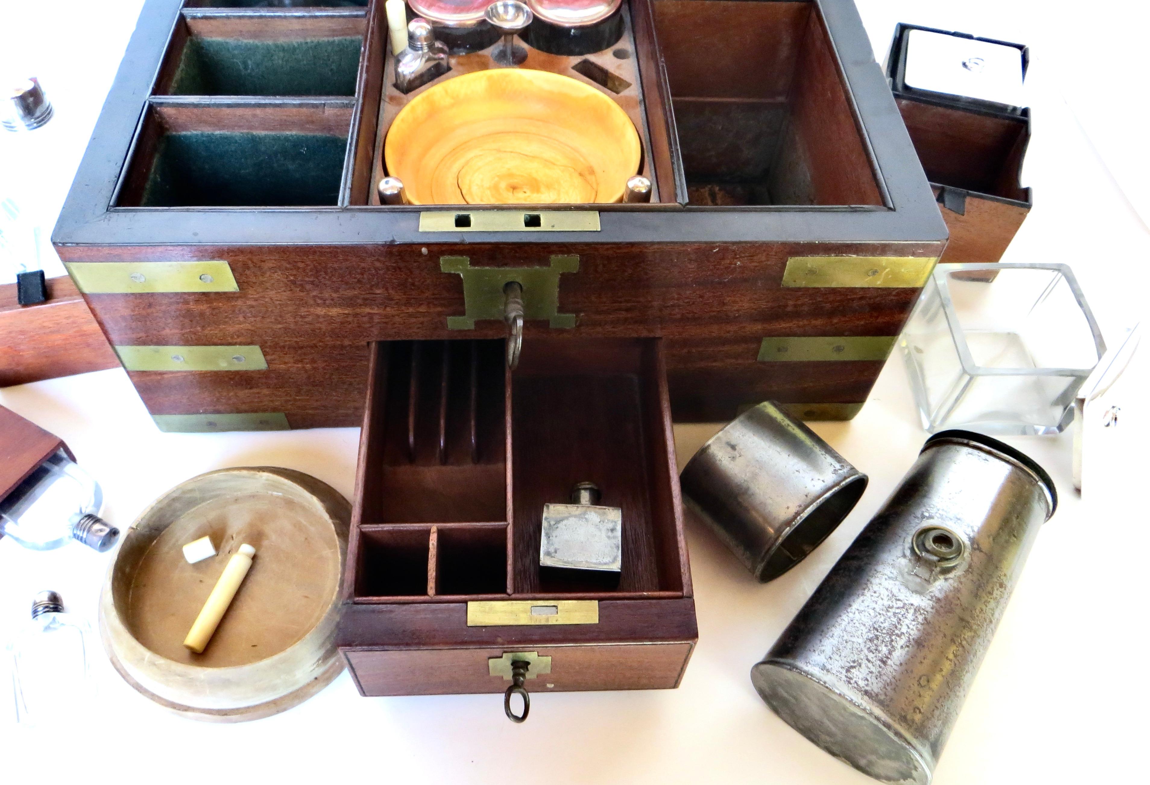 Hand-Crafted Brass Mounted Georgian Campaign Dressing Table Box Gentleman's Necessaire C.1795 For Sale